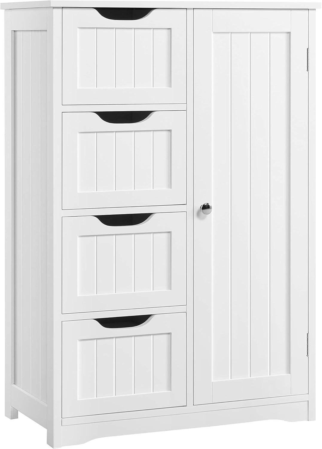 Yaheetech Wooden Floor Cabinet, Side Storage Organizer with 4 Drawers and 1 Cupboard, Freestanding Entryway Storage Unit Console Table, Bathroom Furniture Home Decor, White - Image 2