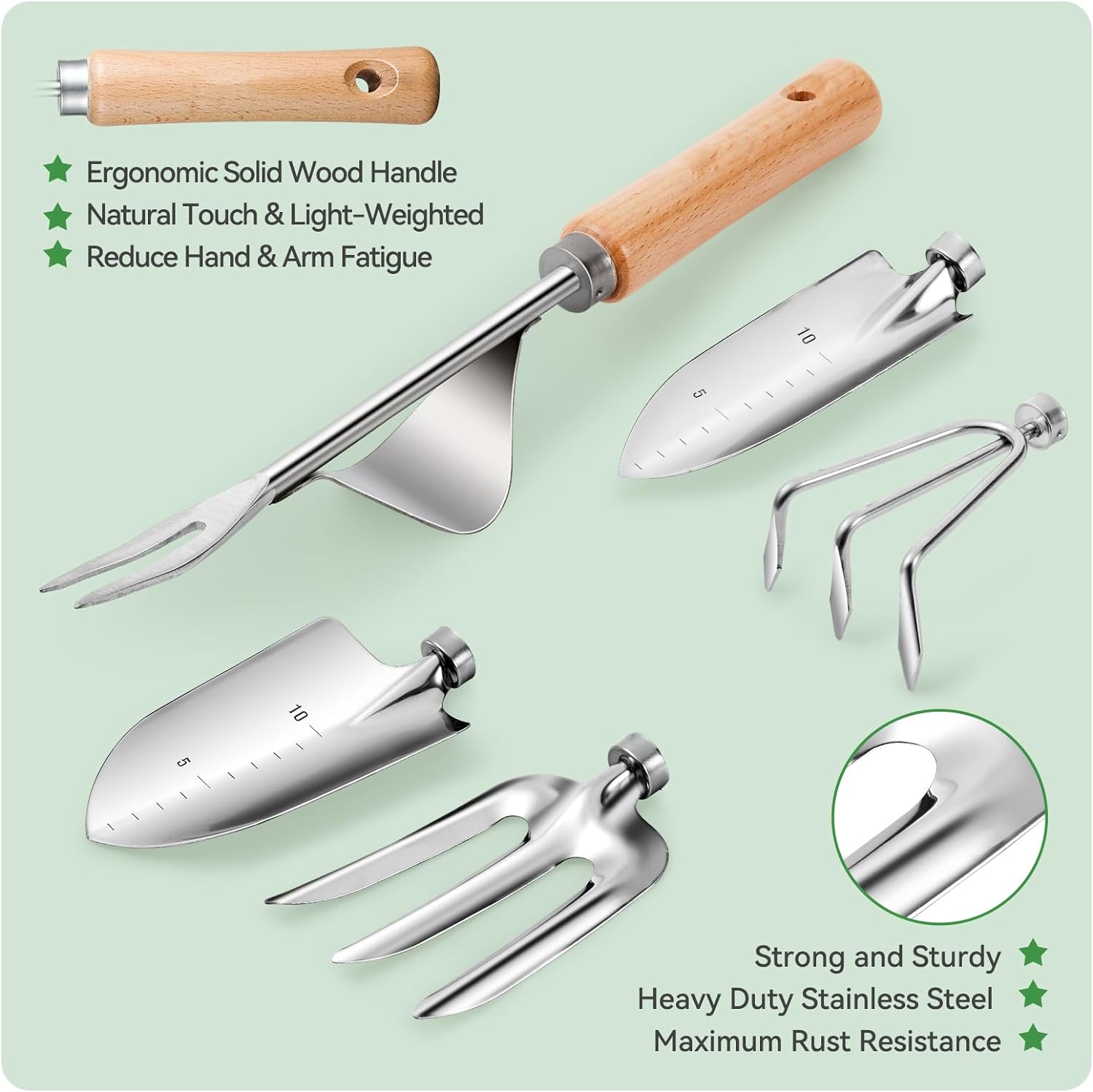 Gardening Tools 9-Piece Heavy Duty Gardening Hand Tools with Fashion and Durable Garden Tools Organizer Handbag,Rust-Proof Garden Tool Set, Ideal Gardening Gifts for Women - Image 5