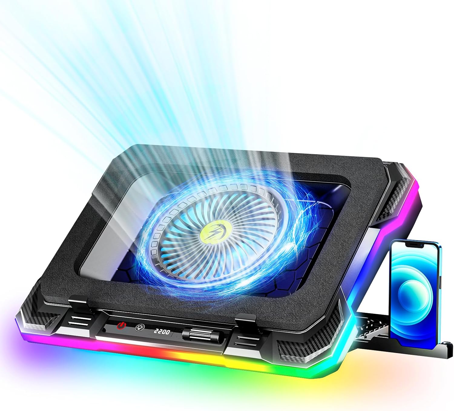 AICHESON Gaming RGB Laptop Cooling Pad with Powerful Cooler Fan, Sealed Foam and Phone Holder for 15-19 inch Laptops and PC Computers - Image 2