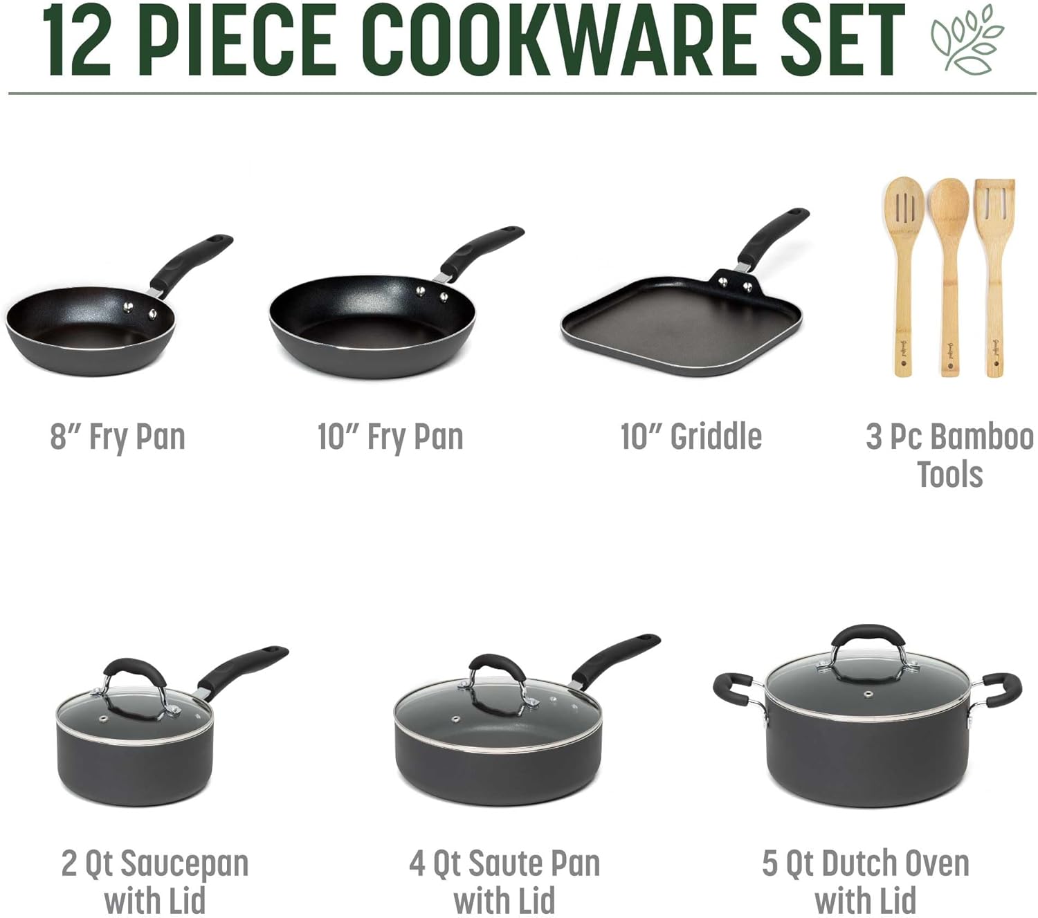 Goodful Ceramic Nonstick Pots and Pans Set, Premium Ceramic Coating Made without PFOA, PTFE or PFAS, Dishwasher Safe, 12-Piece, Charcoal Gray - Image 3
