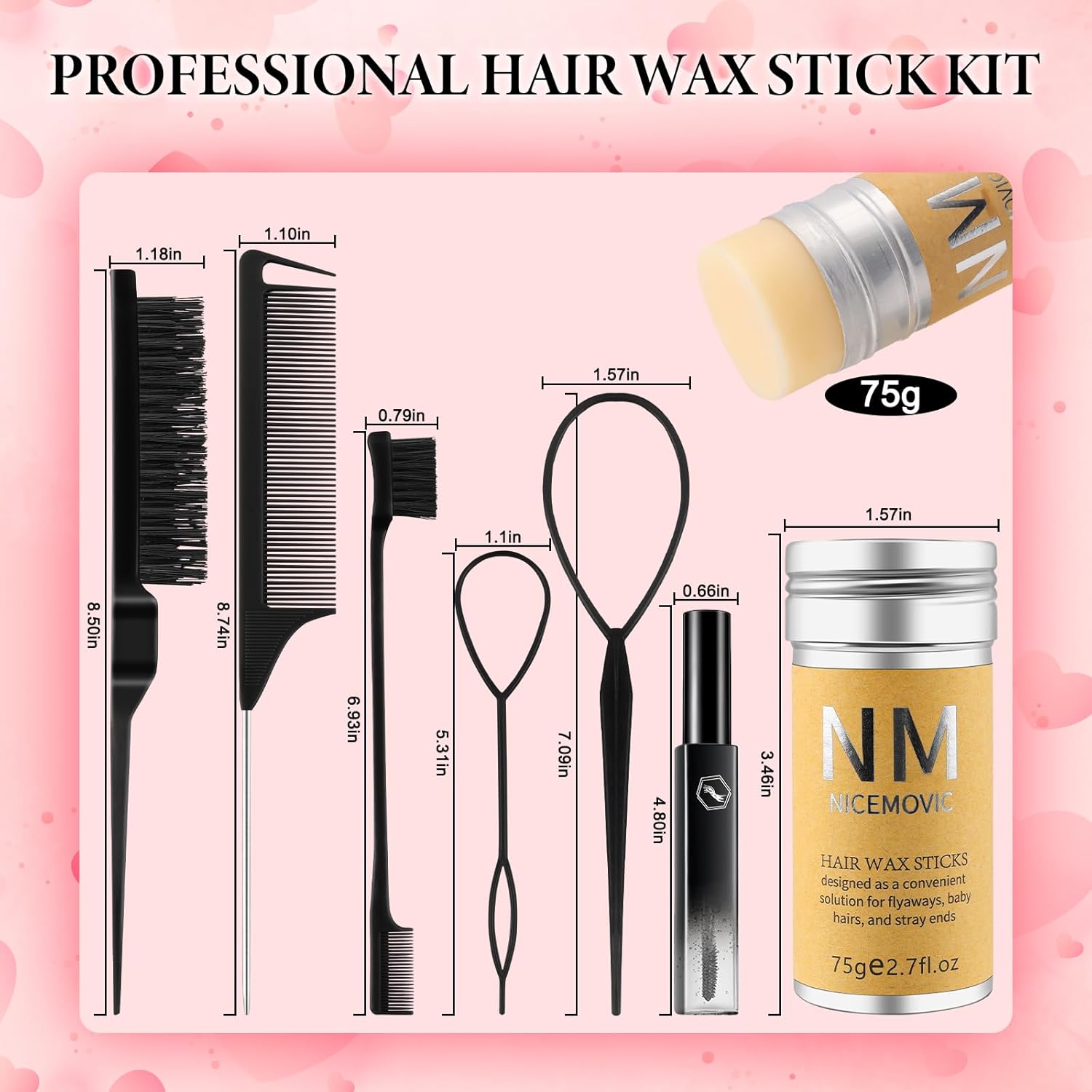 Slick Back Hair Brush Wax Stick Set for Flyaways Hair Accessories for Women Girl Teen Girls Trendy Stuff, Hair Styling Tools Baby Hair Gel, Christmas/Birthday Gifts Stocking Stuffers for Women Kids - Image 3