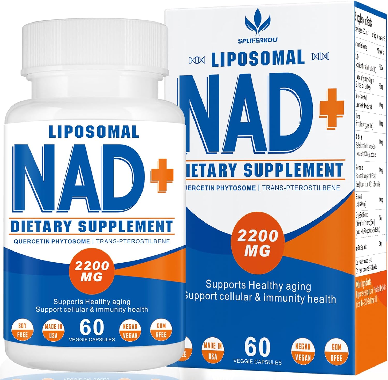 2200mg Liposomal NAD+ Supplement - NAD Supplement for Men and Women, Enhances Cell Energy & Aging Defese, 60 Capsules - Image 2