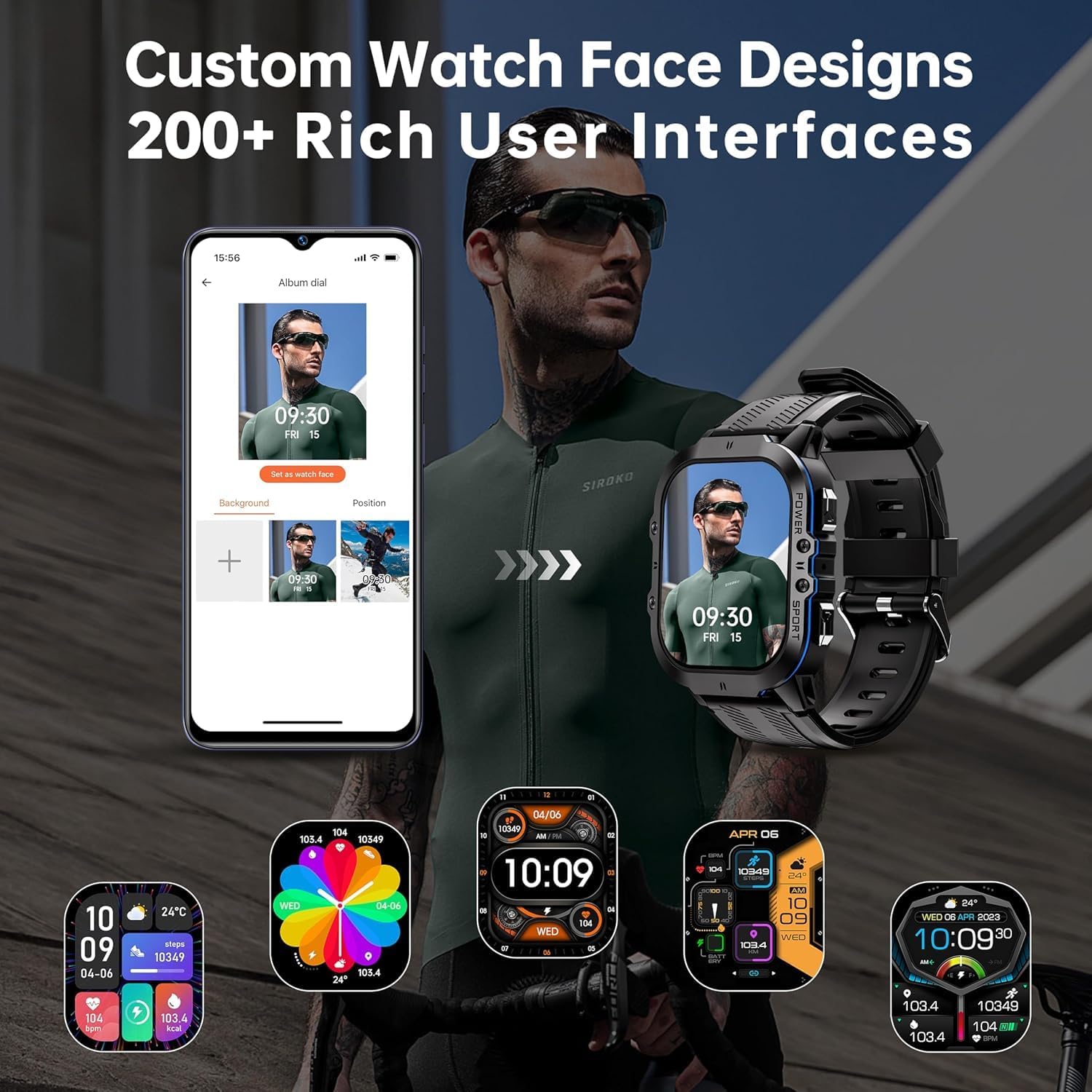 OUKITEL BT20 Military Smart Watch for Men,Fitness Tracker Smart Watches for Android/Phones,Bluetooth Call/Voice Assistant, Waterproof Rugged 1.96 Inch Touchscreen,100+ Sports Modes,24H Health Monitor - Image 4