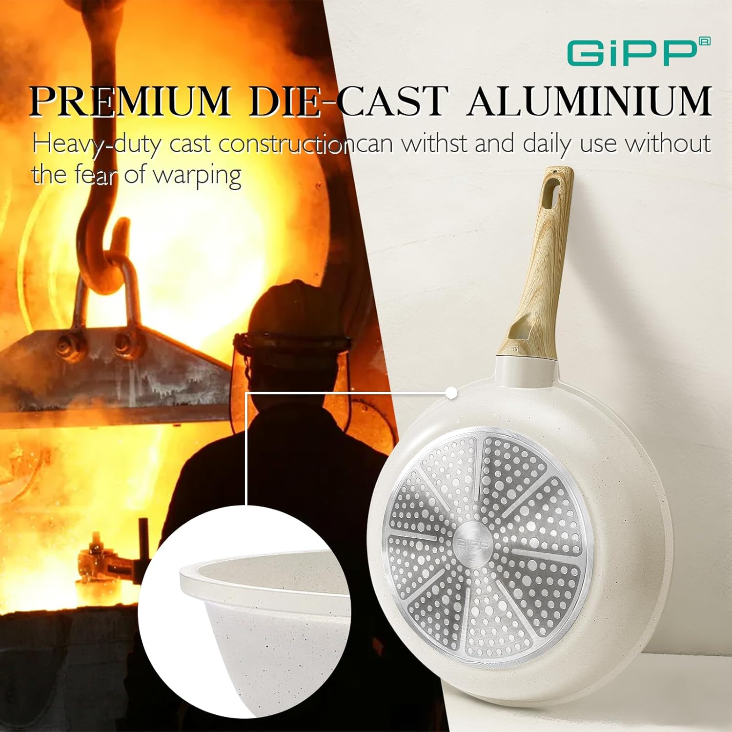GiPP Pots and Pans Set Non Stick - 14 Pcs White Granite Kitchen Cookware Sets Nonstick Induction Cookware Cooking Pan Set with Frying Pans, Saucepans and Silicone Utensils, PFOS & PFOA Free - Image 8