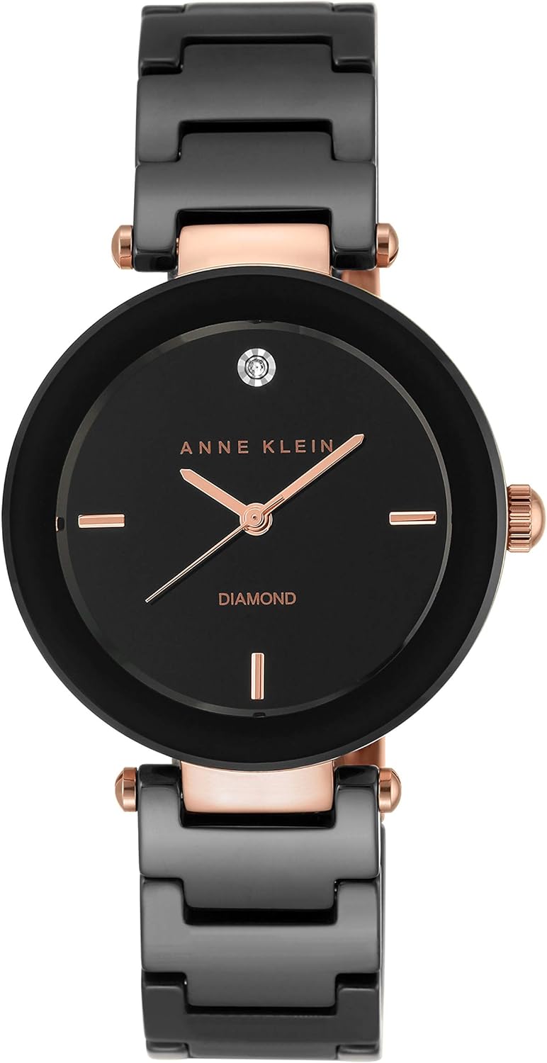 Anne Klein Women's Black Ceramic Bracelet Watch with Diamond Accent - Image 2