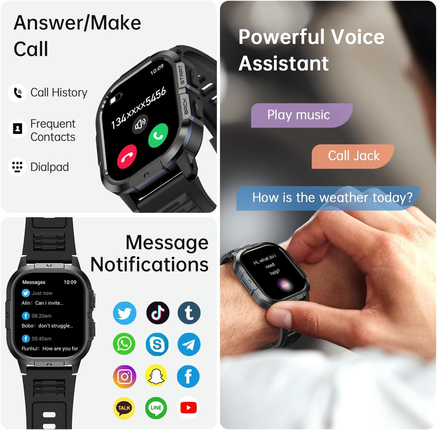 Smart Watch for Men - Make/Answer Call Military Smartwatch for Android Phones iPhone Samsung, 2.06'' Waterproof Fitness Tracker with Heart Blood Oxygen Rate Sleep, 110+ Sport Modes, 2 Straps - Image 7