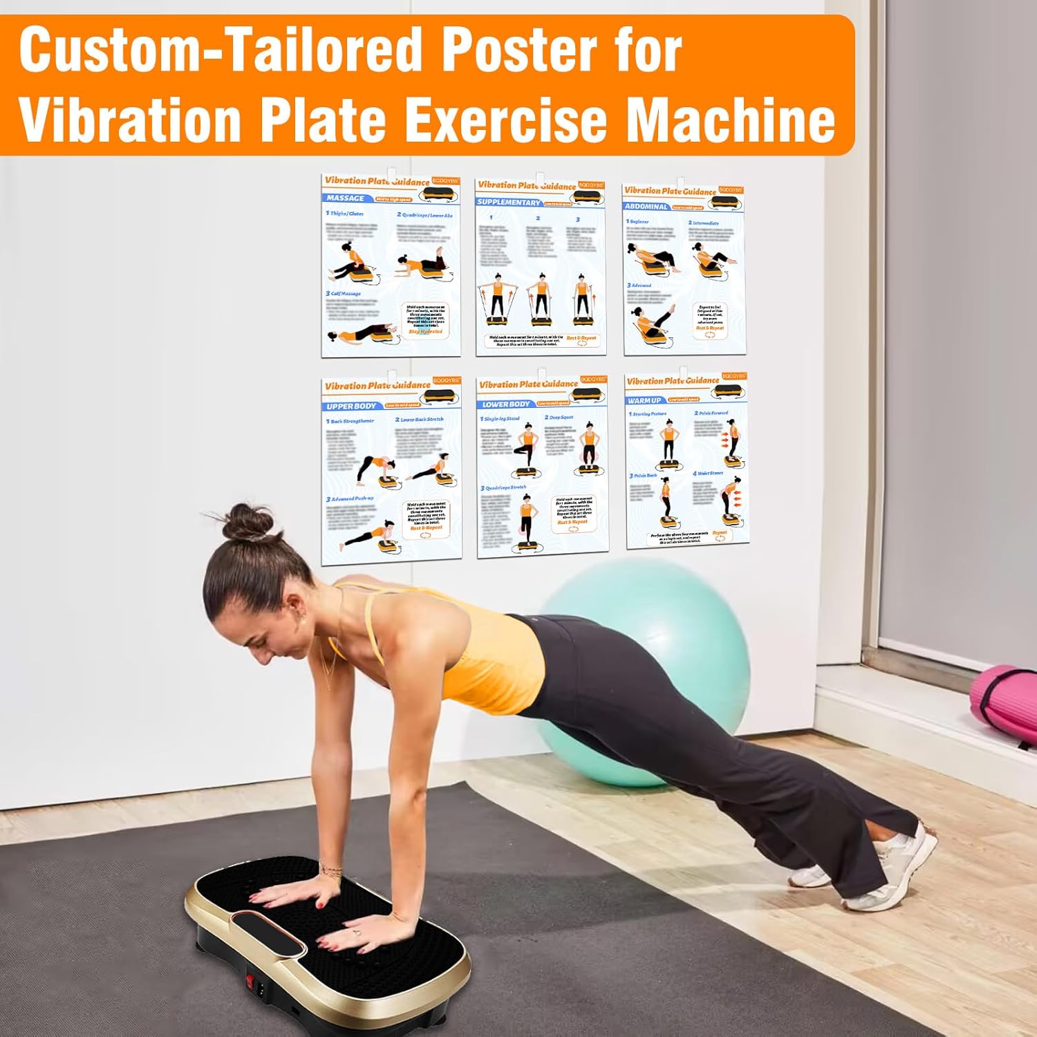 Vibration Plate Exercise Machine Poster - 6 Workout Guidance & 2 Pcs Planner, Comprehensive Whole Body Wave Vibrating Workout Chart - Image 5