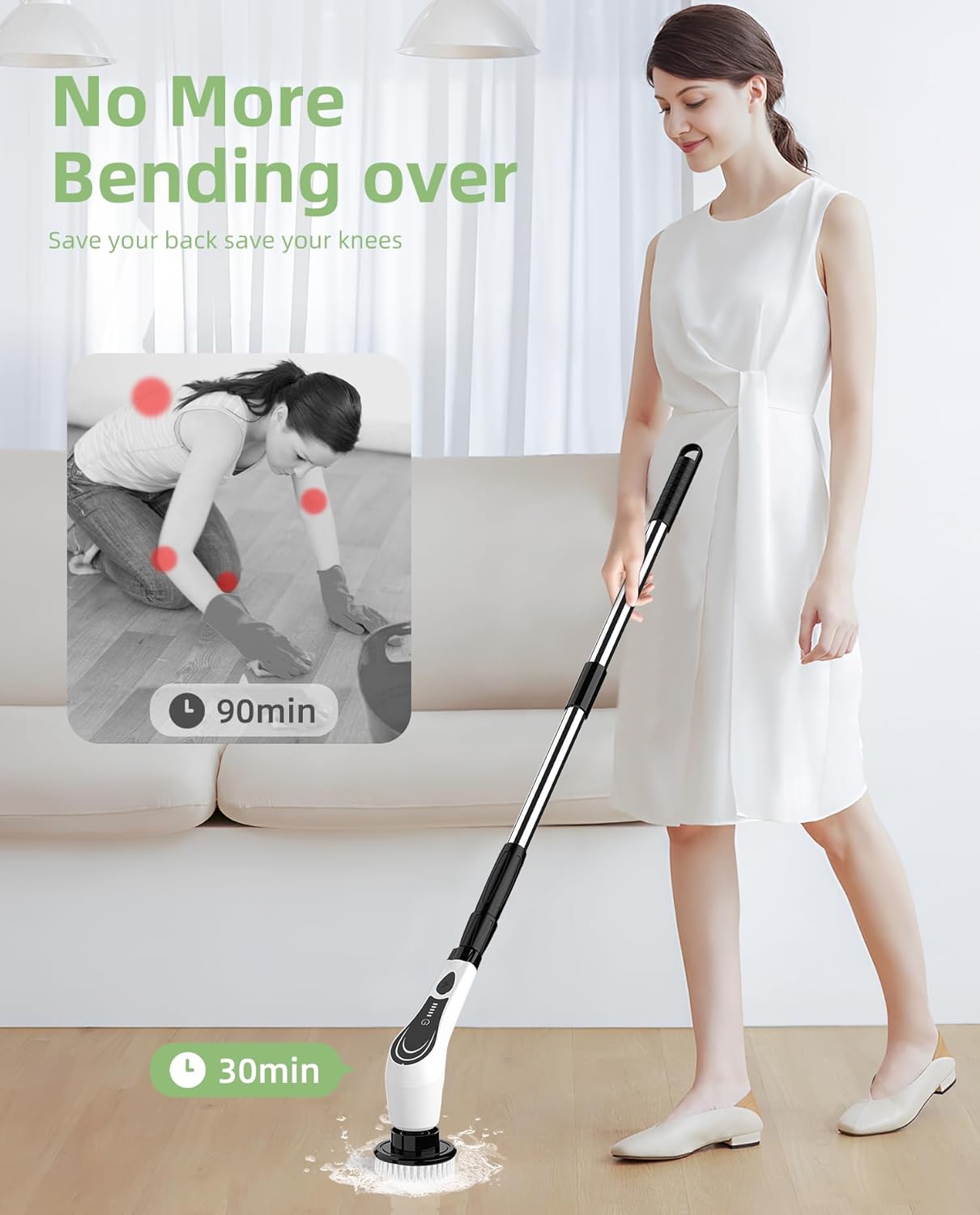 Electric Spin Scrubber, Cordless Cleaning Brush, Shower Scrubber with 8 Brush Heads, Power Scrubber Dual Speeds with Adjustable Extension Handle, IPX7 Waterproof for Bathtub Floor Tile Car-B - Image 4