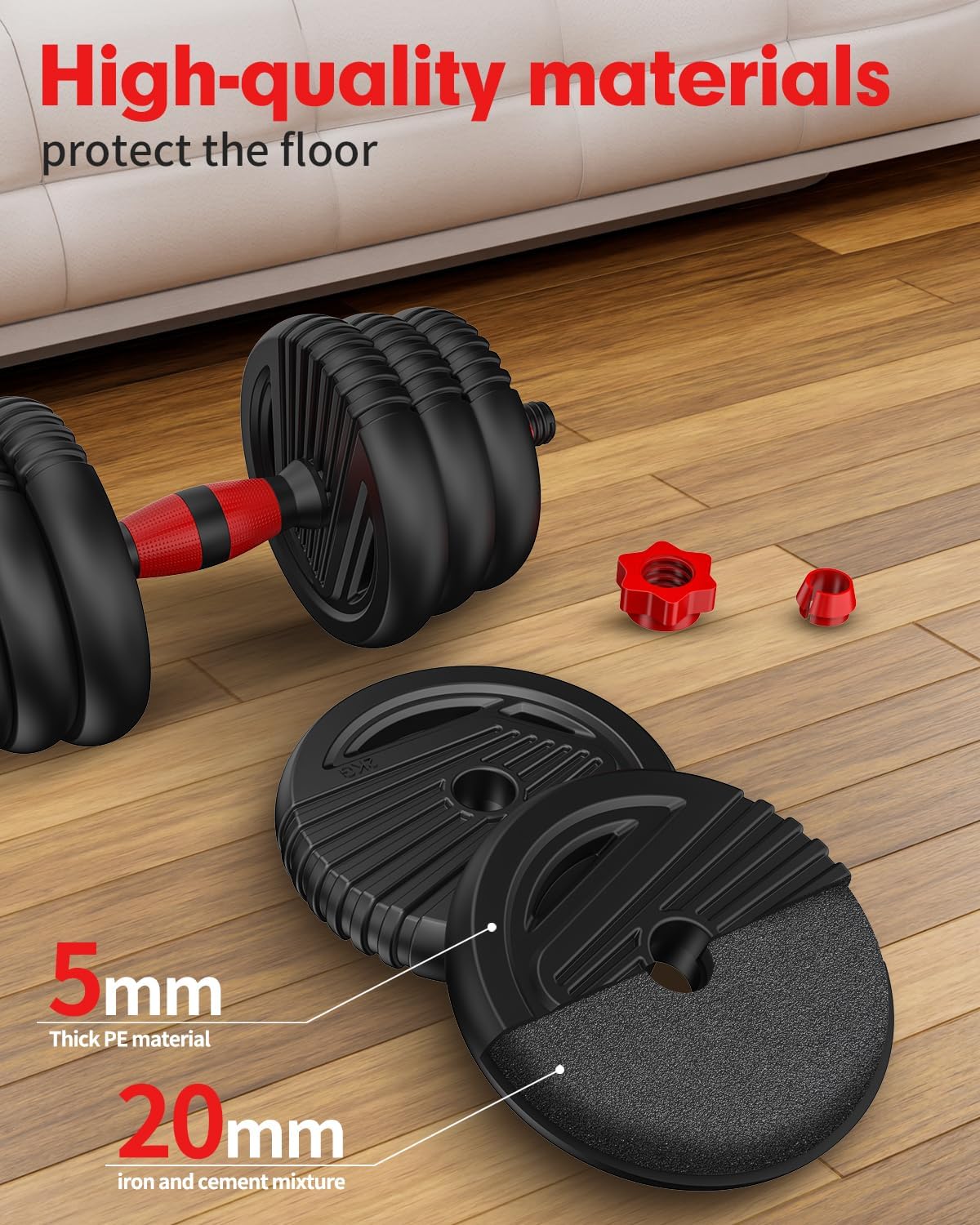 Adjustable Dumbbells, 10/25/35/55/70/90lbs Free Weight Set with Connector, 4 in1 Dumbbells Set Used as Barbell, Kettlebells, Push up Stand, Fitness Exercises for Home Gym Suitable Men/Women - Image 9