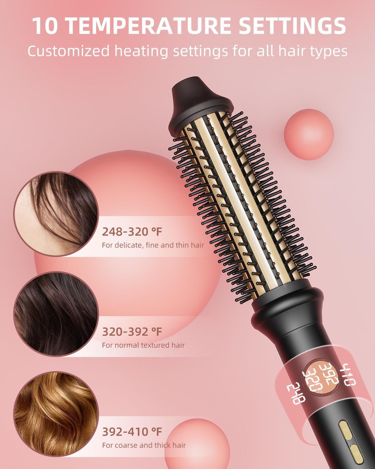 Thermal Brush Ionic Heated Round Brush for Blowout Look, Avvnee Hot Hair Curling Iron with 10 Temp Settings, 30s Fast Heated for All Hair Types - Image 3