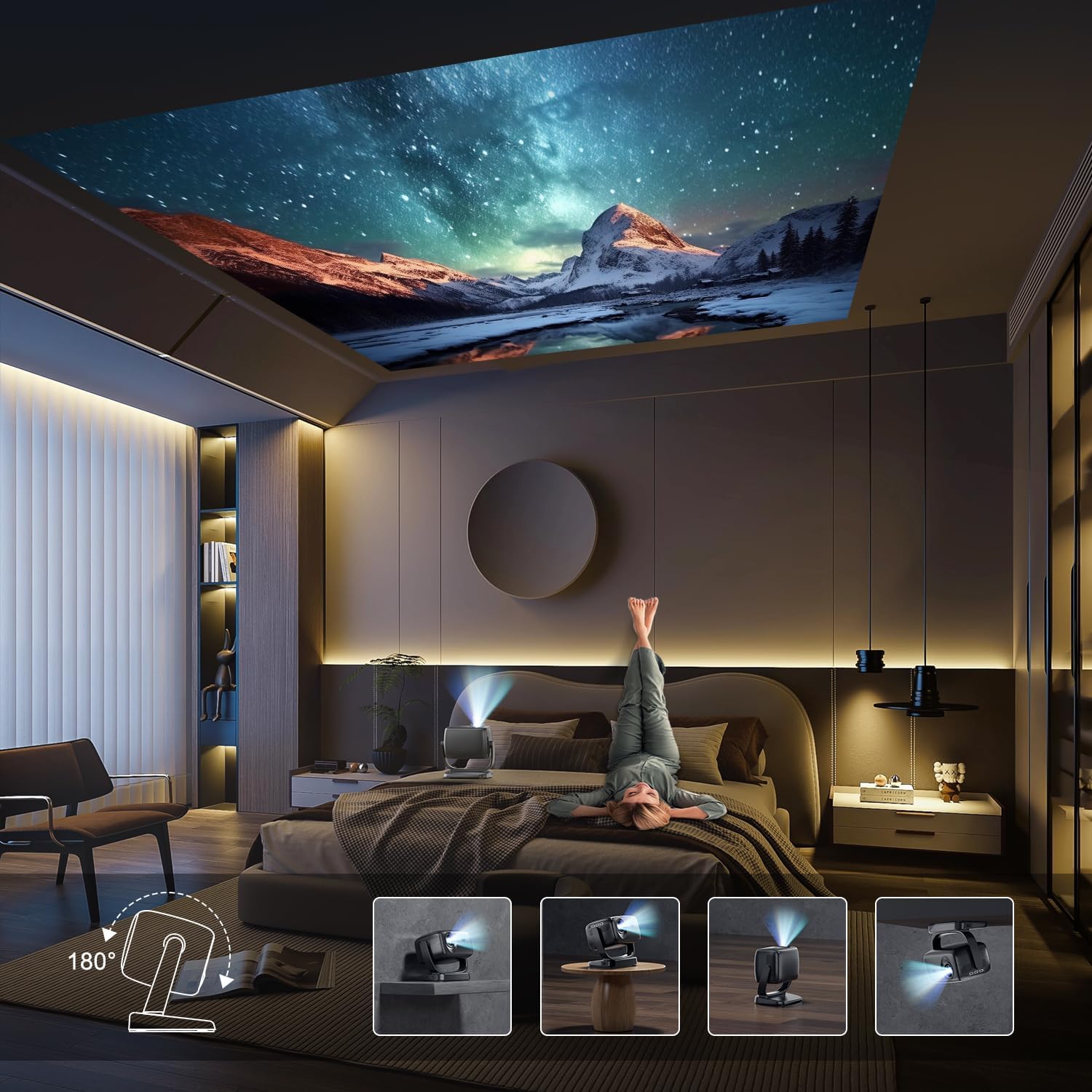 4K Smart Projector with 5G WiFi and Bluetooth 5.2, 600 ANSI Portable Projector with Built in App, 1080P Outdoor Movie Projector with 4P4D Correction, Max 220" Compatible with iPhone/Android/TV Stick - Image 3