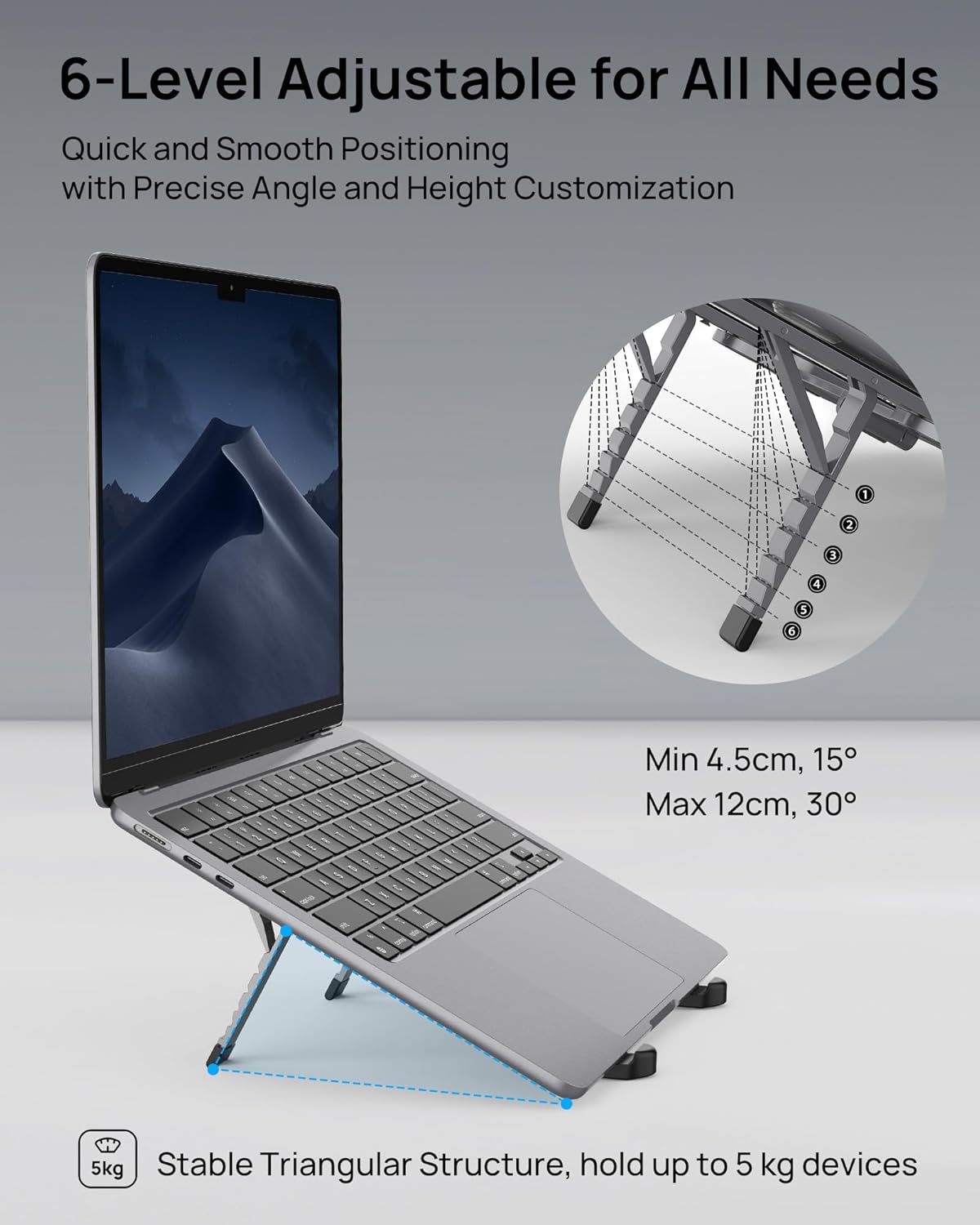 SODI Ultra Compact Foldable Laptop Stand - Portable Laptop Stand for Desk & Travel Use, Ergonomic Aluminum Computer Stand Holder with Adjustable Height for MacBook, Tablet 10-16", Black - Image 8