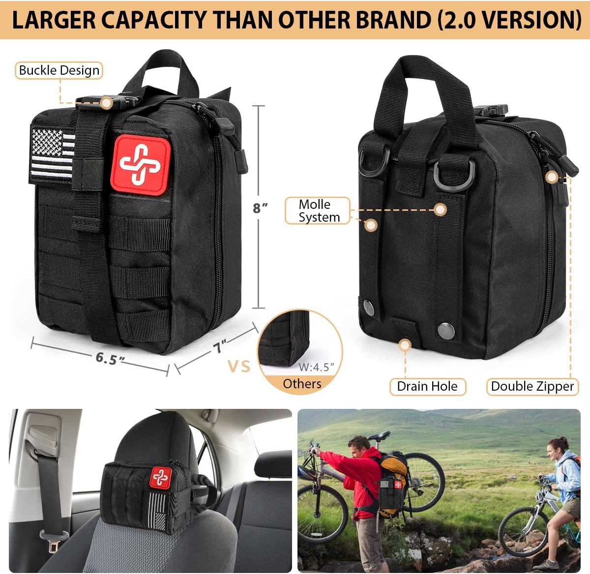 Survival Kit, 250Pcs Survival Gear First Aid Kit with Molle System Compatible Bag and Emergency Tent, Emergency Kit for Earthquake, Outdoor Adventure, Hiking, Hunting, Gifts for Men Women - Image 3