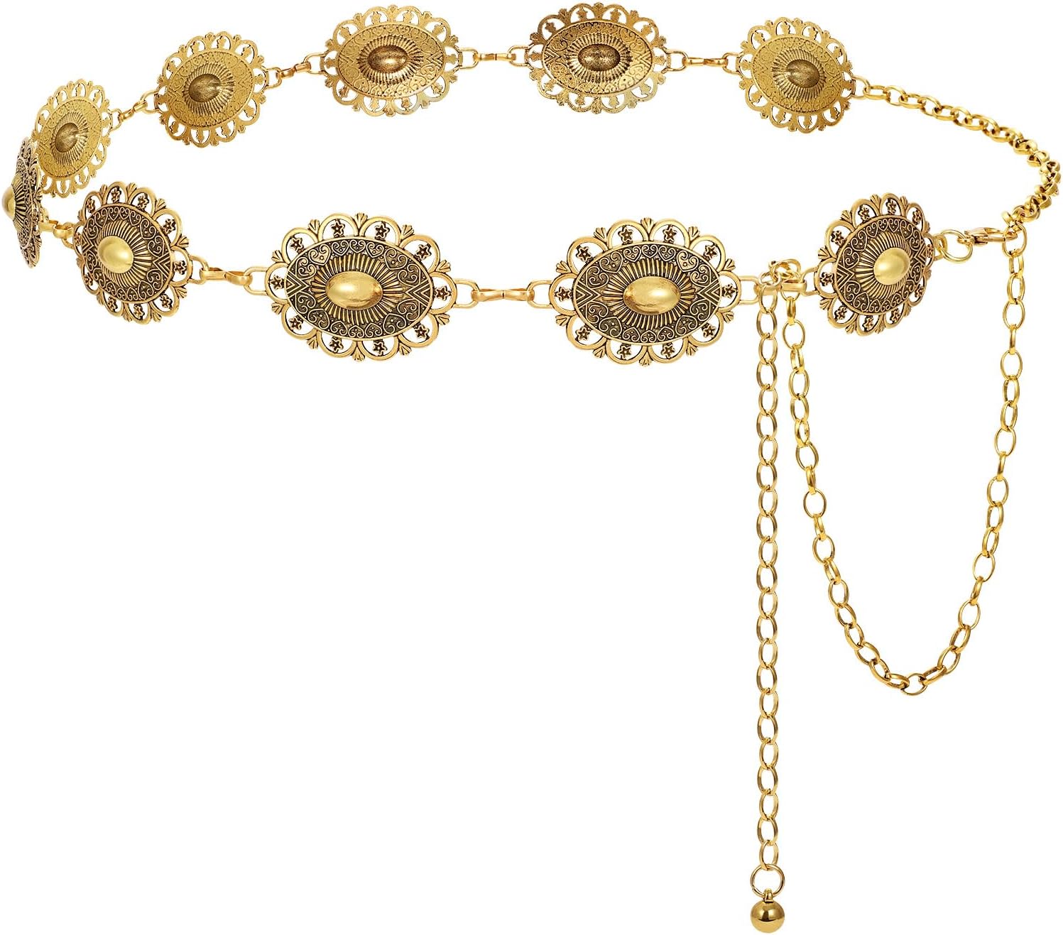 LEACOOLKEY Western Metal Concho Belt for Women Cowgirl Boho Waist Chain Belt for Dresses Jeans Pants - Image 2