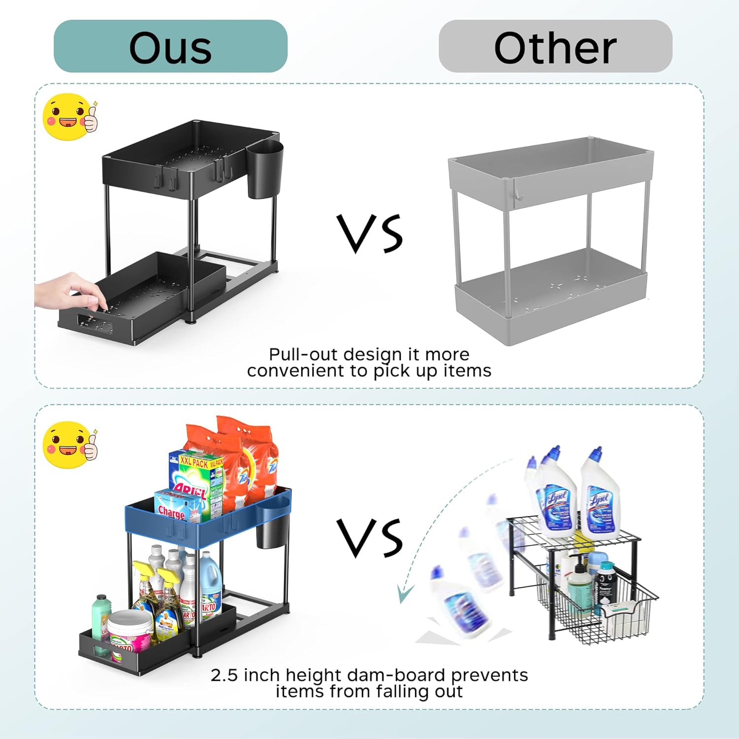 Under Sink Organizers and Storage, 2 Pack Large Capacity Heavy Load Pull-out Under Sink Shelves with Sliding Drawer for Kitchen and Bathroom, Black, 12 x 8.7 x 15.7 inch - Image 8