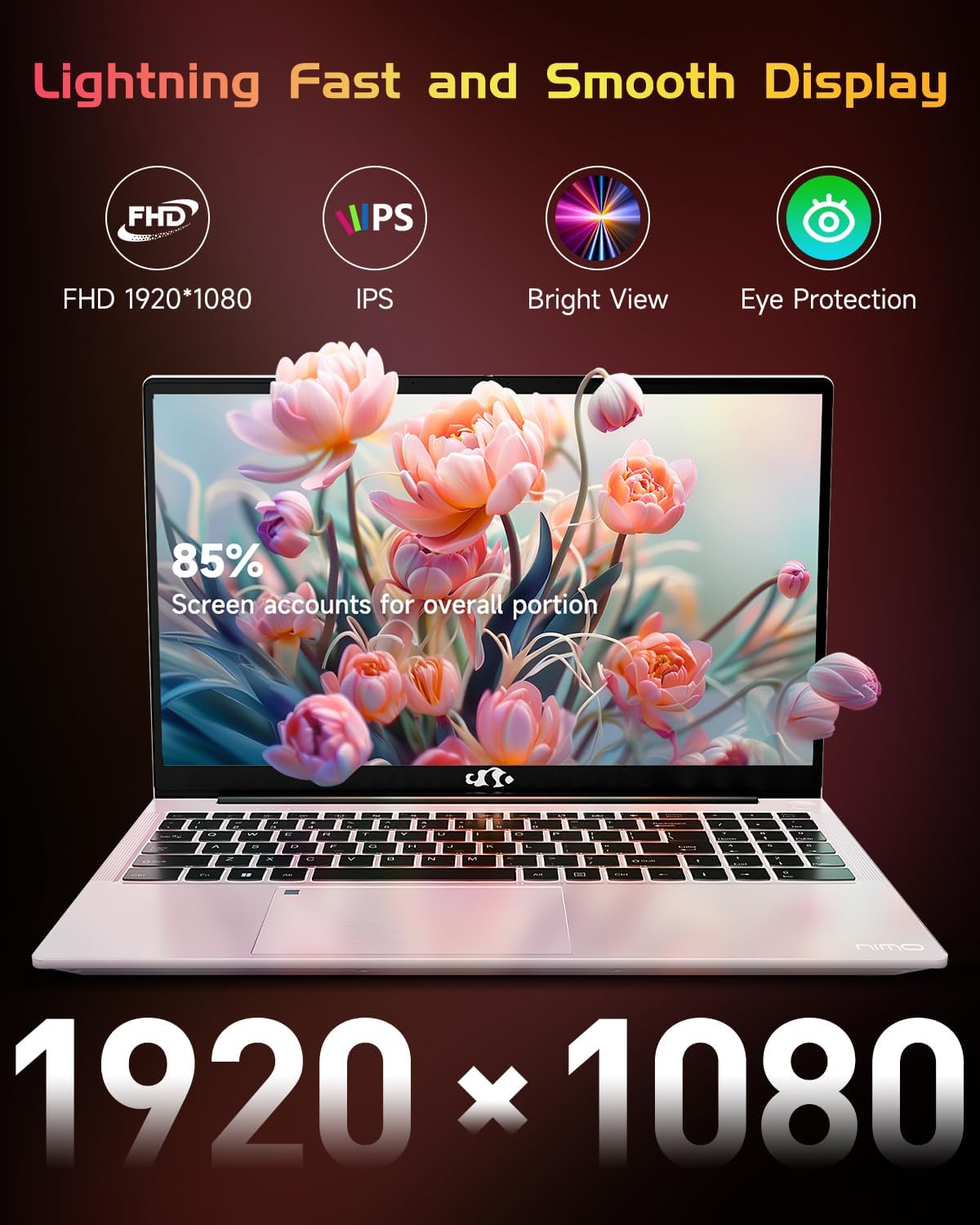 NIMO 15.6 IPS FHD-Laptop, 16GB RAM 1TB SSD Intel Pentium Quad Core N100, Computer with Backlit Keyboard Fingerprint (Beat to i3-1115G4 Up to 3.4GHz) Laptops for Student, Win 11 Rose Gold - Image 4