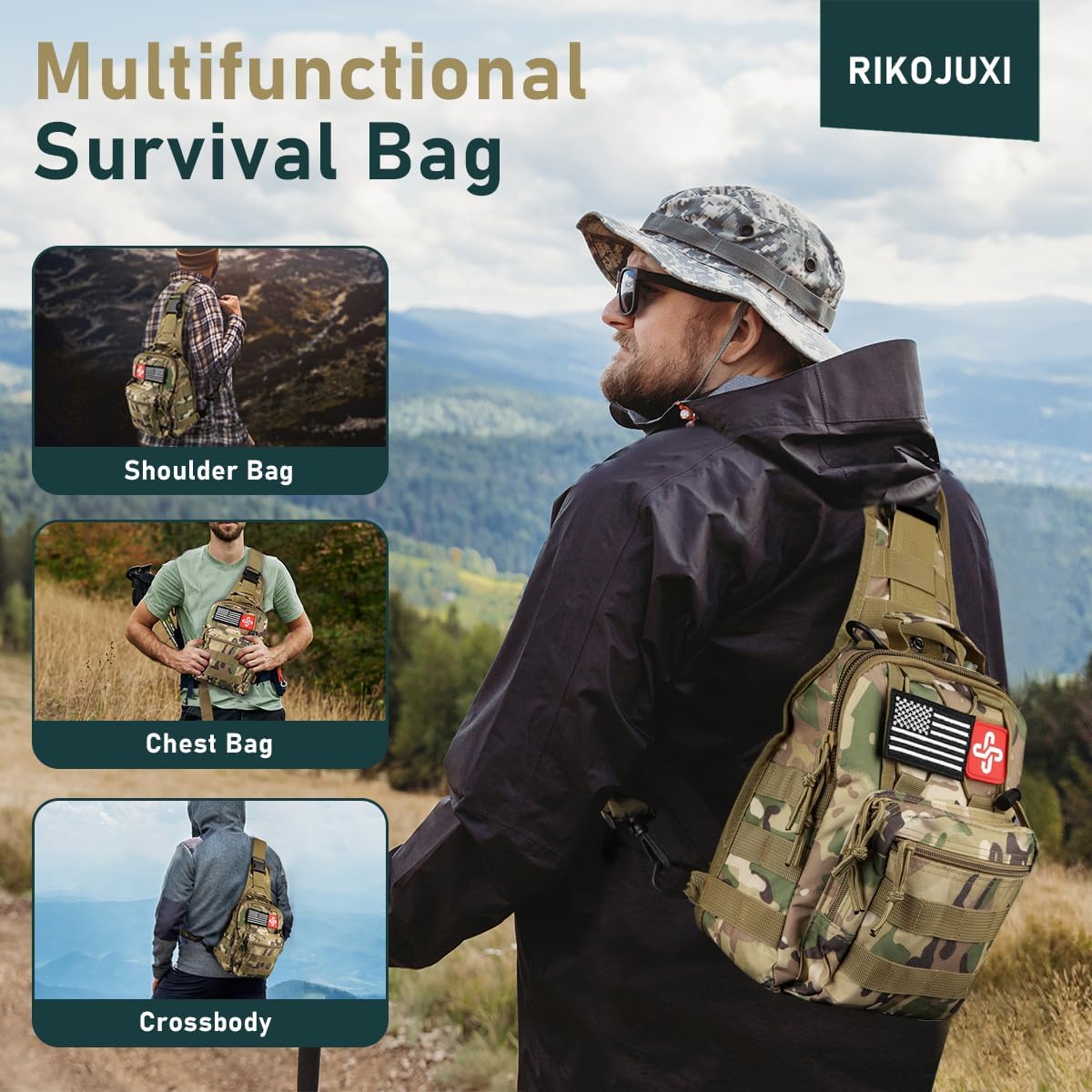 Survival Kit, 262Pcs Survival Gear and Supplies with First Aid Kit Pouch and Crossbody Bag, Emergency Kit with Tent, Camping Axe Hammer, Survival Shovel w/Pick, Bug Out Bag Gifts for Men Women - Image 10