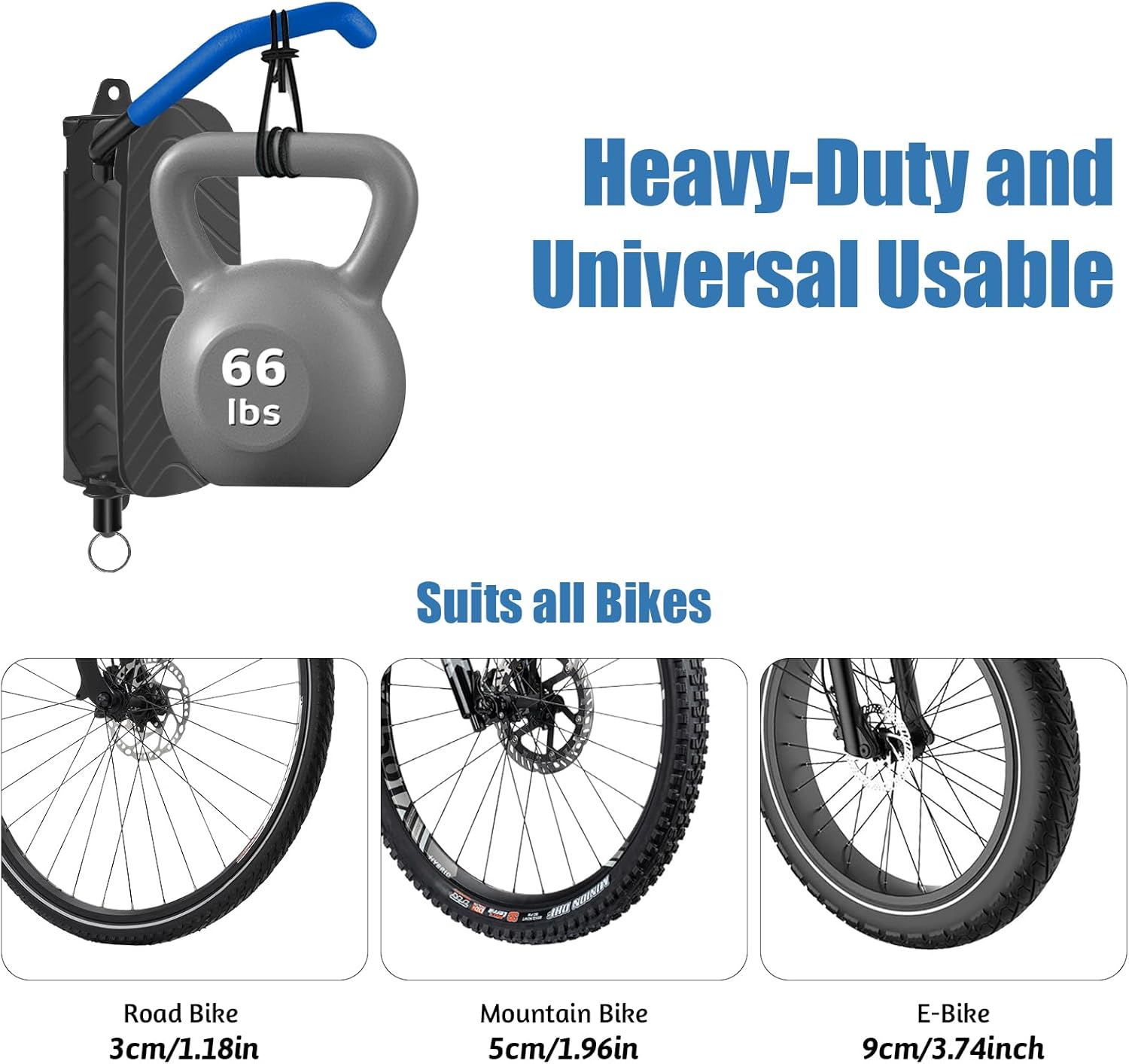 Bike Wall Mount, Swivel Bike Rack Garage, Space-Saving Bike Hooks & Hangers for Garage, Vertical Garage Bike Rack Wall Mount for Storage, Bike Hanger Can Hold Up to 70 Lbs Blue (2 Pack) - Image 6