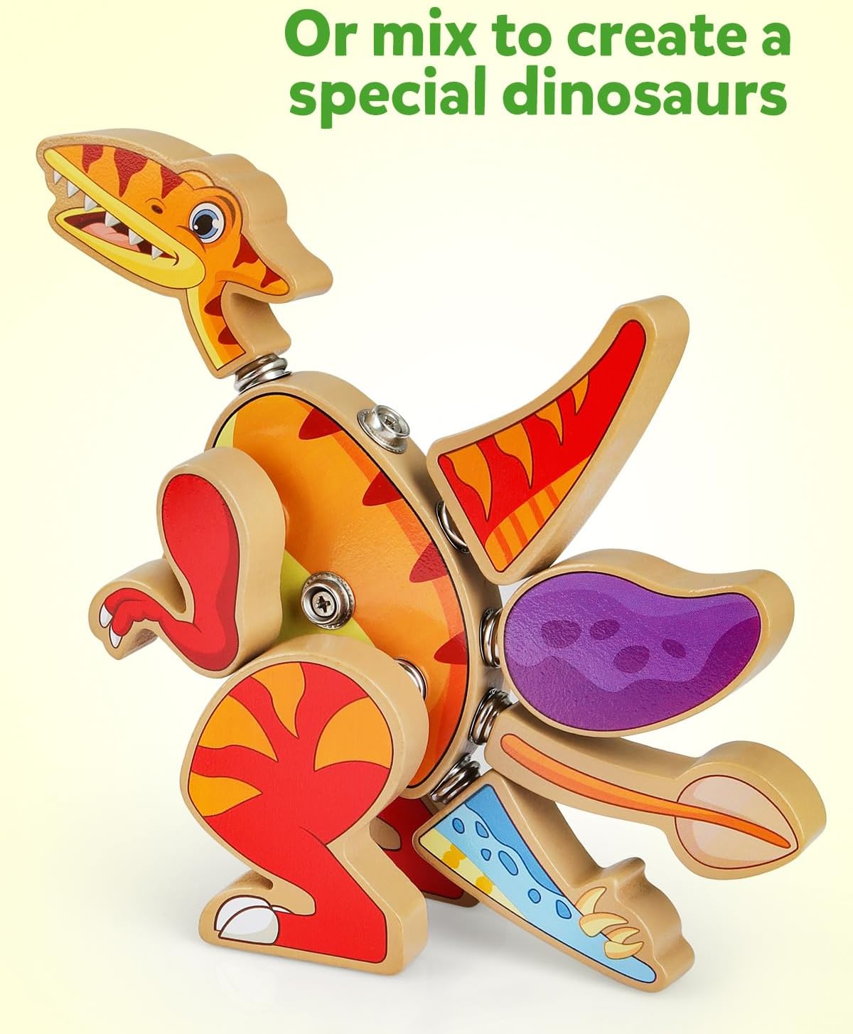 Coogam Dinosaur Snap Together Building Toys, Wooden Take Apart Dinosaur Playset, STEM Montessori Educational Fine Motor Skill Toy Gift for 3 4 5 Years Old Kids - Image 4