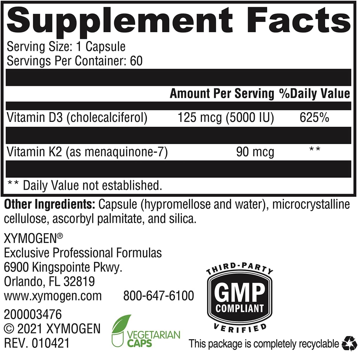 XYMOGEN K2-D3 5000 - Vitamin D3 K2 - Bioavailable Vitamin D 5000 IU (Cholecalciferol) with MK-7 - Heart, Arterial, Bone Health + Immune Support Supplement (60 Capsules) - Image 8