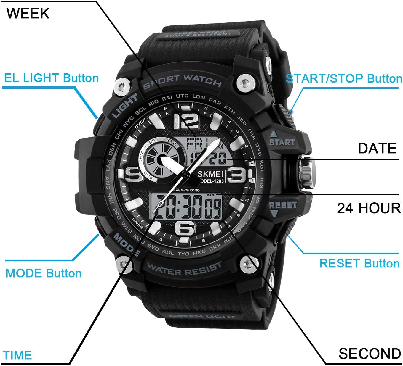 Mens Watch Military Sports Outdoor Waterproof Watches for Men Date Multi Function Tactics Alarm Stopwatch Analog Watches - Image 4