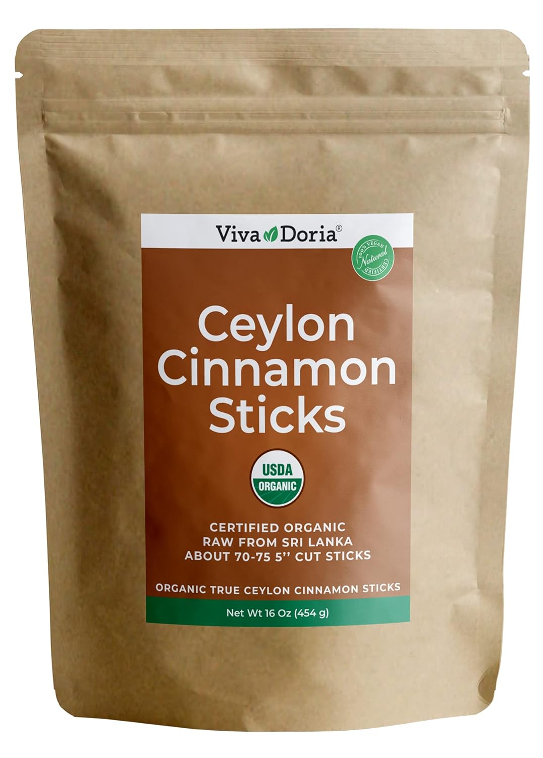 Viva Doria Organic Ceylon Cinnamon Sticks, 3'' Cut, Alba Grade, True Cinnamon, 16 Oz, | 100-110 Sticks | 100% Raw From Sri Lanka - Image 2