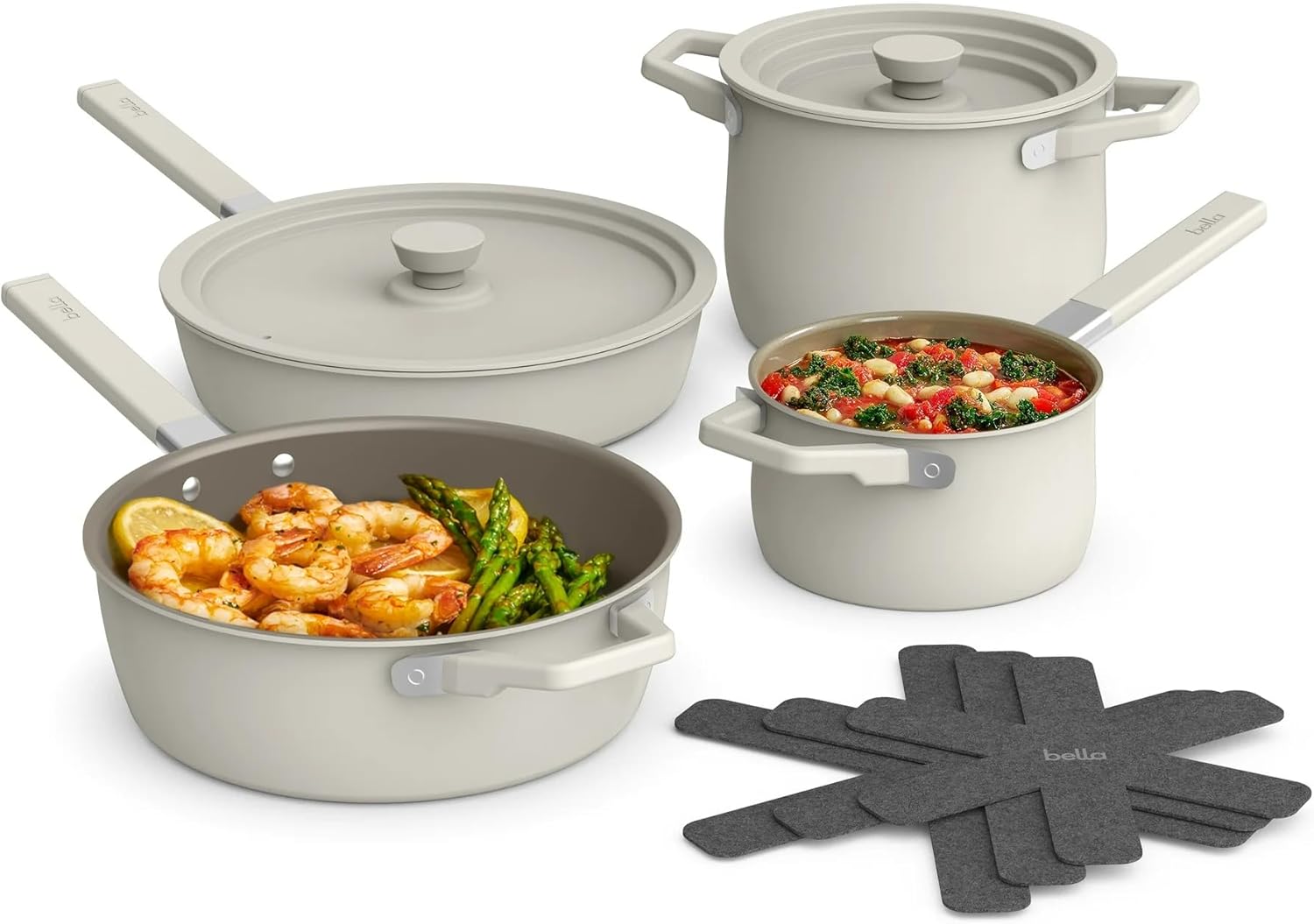 Bellas 9-Piece StoreMore Cookware Set Oatmilk Ceramic Nonstick Pans Space-Saving Design Induction-Safe Stay-Cool Handles Oven Safe to 350°F Universal Aluminum Lids Ever-Good Coating PFAS-Free - Image 2