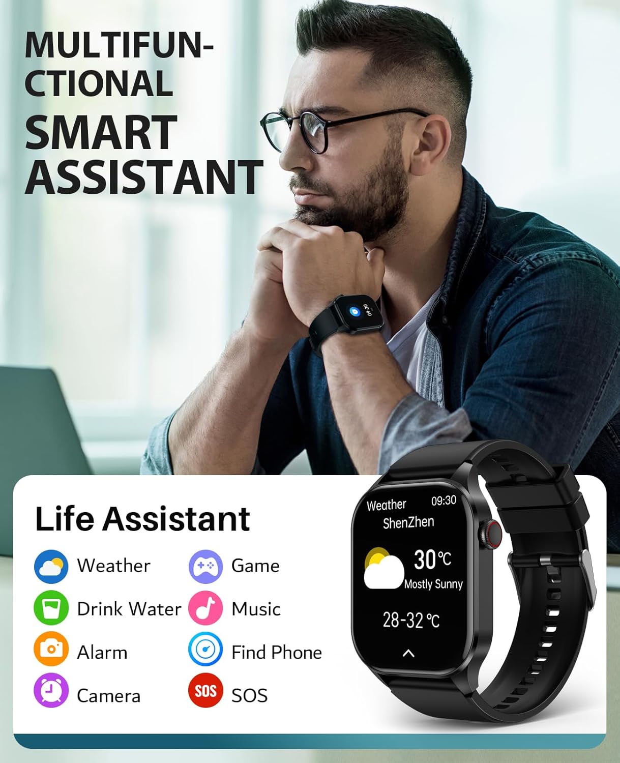 Smart Watch, Infrared True Blood Oxygen Monitor, 2.04-inch AMOLED Display, Heart Rate Sleep Blood Pressure, 136+ Sports Modes, IP68 Waterproof Fitness Tracker, Compatible with Android and iOS - Image 8