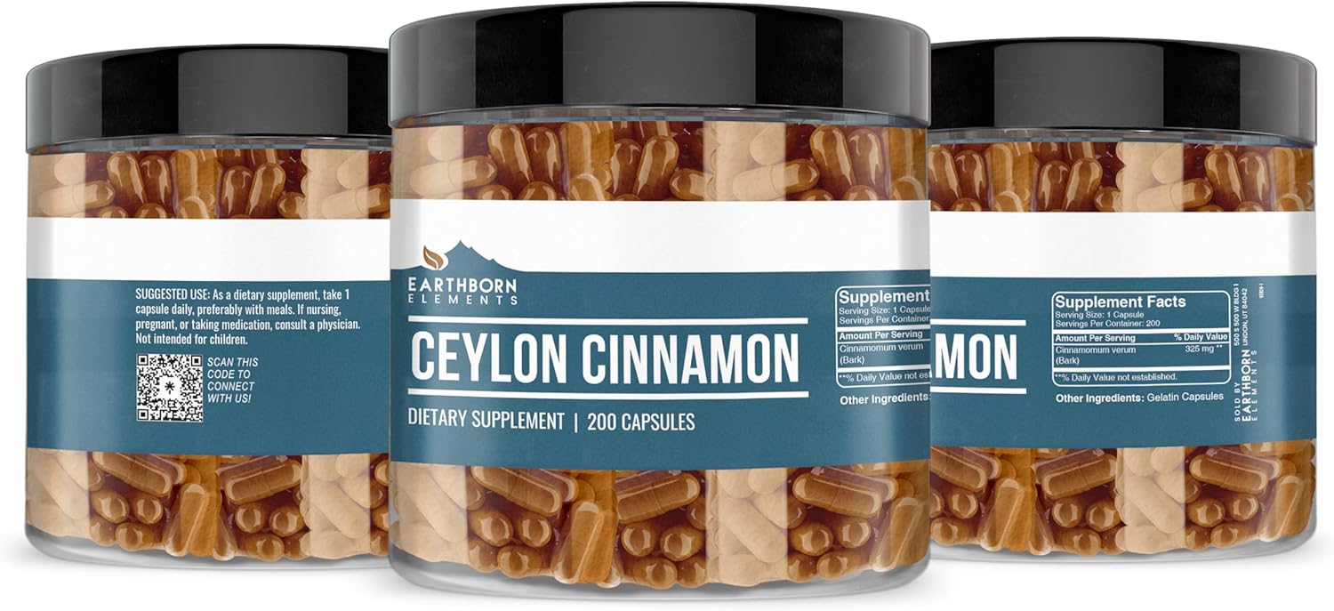 Earthborn Elements Ceylon Cinnamon 200 Capsules, Pure & Undiluted, No Additives - Image 5