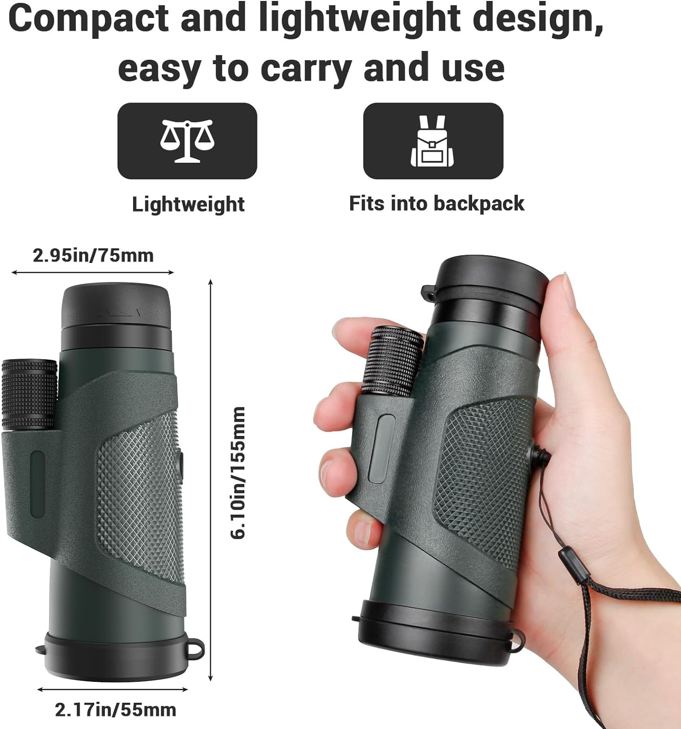 12x50 Monocular Telescope for Adults, High Powered Monoculars Compact Scope Portable Handheld Telescope with BAK-4 Prism FMC Lens for Bird Watching Hiking Camping Hunting Travel - Image 7