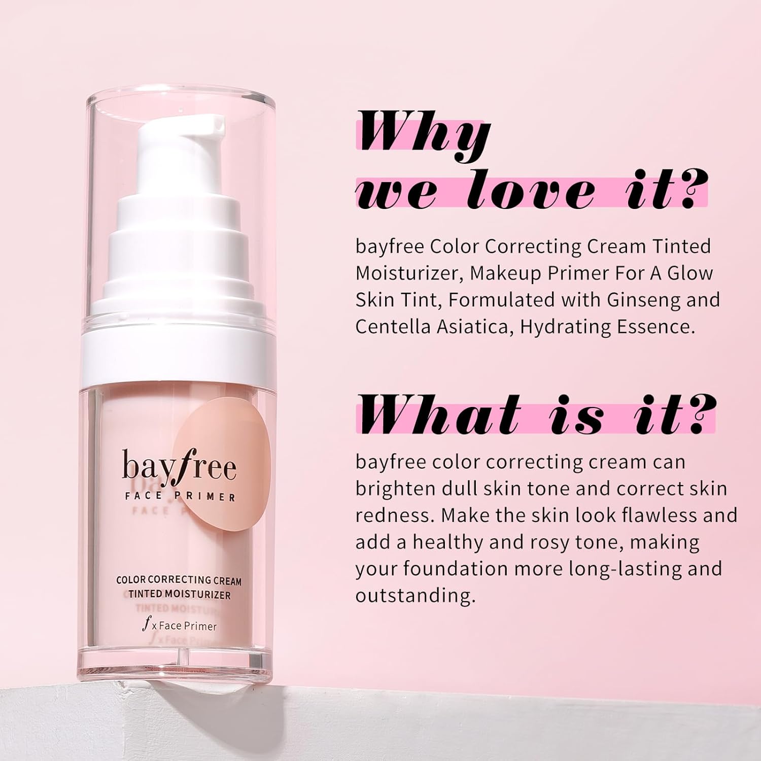 Color Correcting Cream Tinted Moisturizer, Makeup Primer for A Glow Skin Tint, Formulated with Ginseng and Centella Asiatica, Hydrating Essence - Image 3