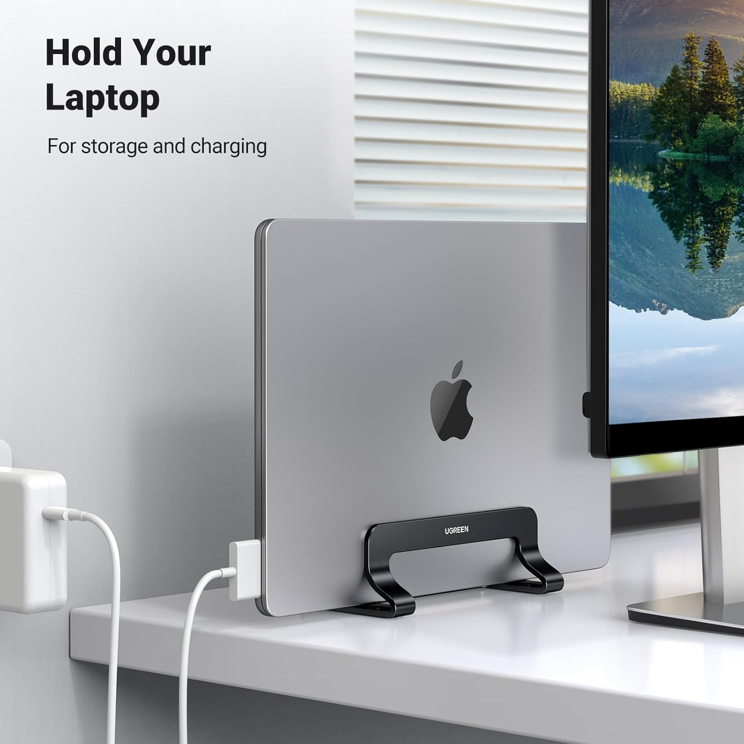 UGREEN Vertical Laptop Stand Holder for Desk Compatible with MacBook Pro, MacBook Air Stand Vertical Aluminum Adjustable for Up to 17.3 Inch Gaming Laptop, Black - Image 6