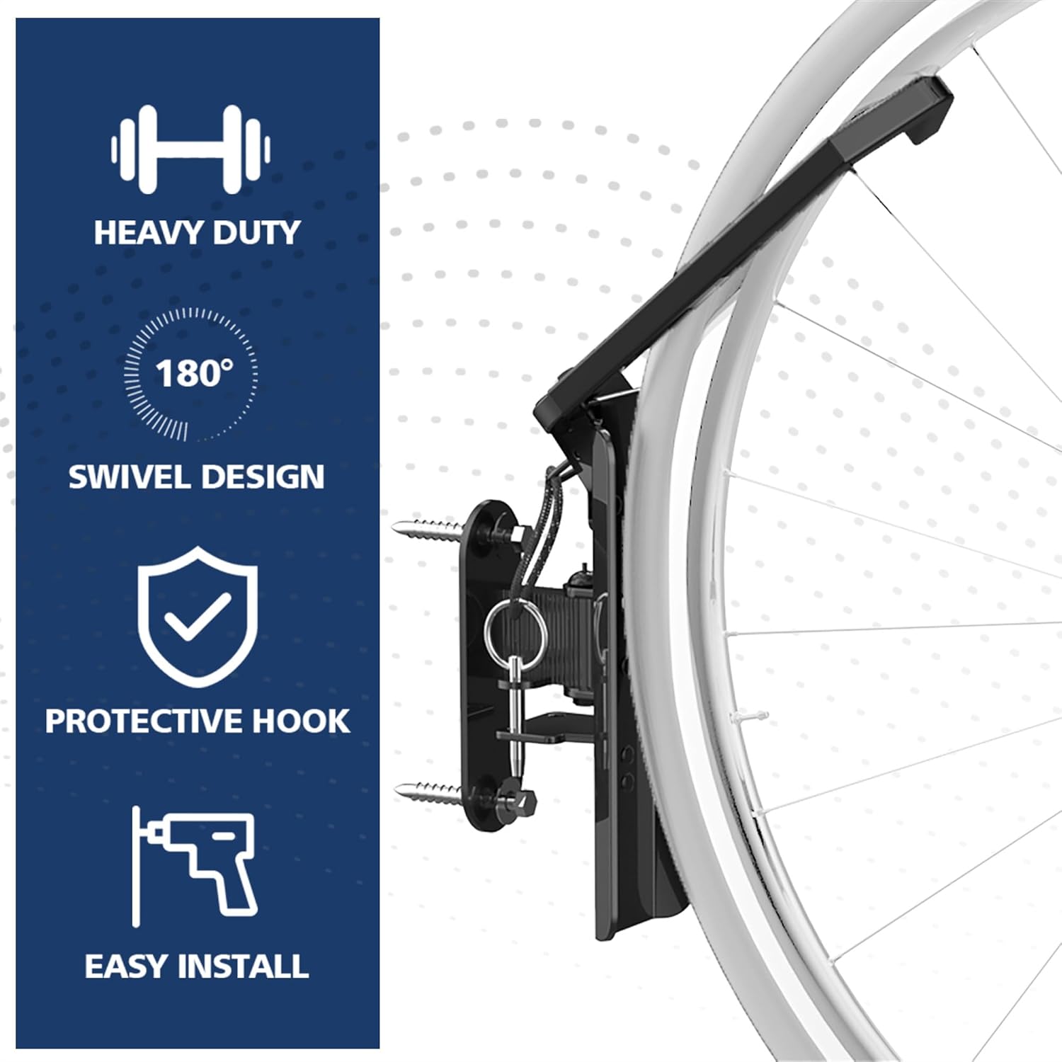 Swivel Bike Wall Mount, Vertical Bicycle Rack for Garage, Wall Mounted Bike Hanger Hook, Hanging Bike Storage Garage Organization, 4 Packs - Image 5