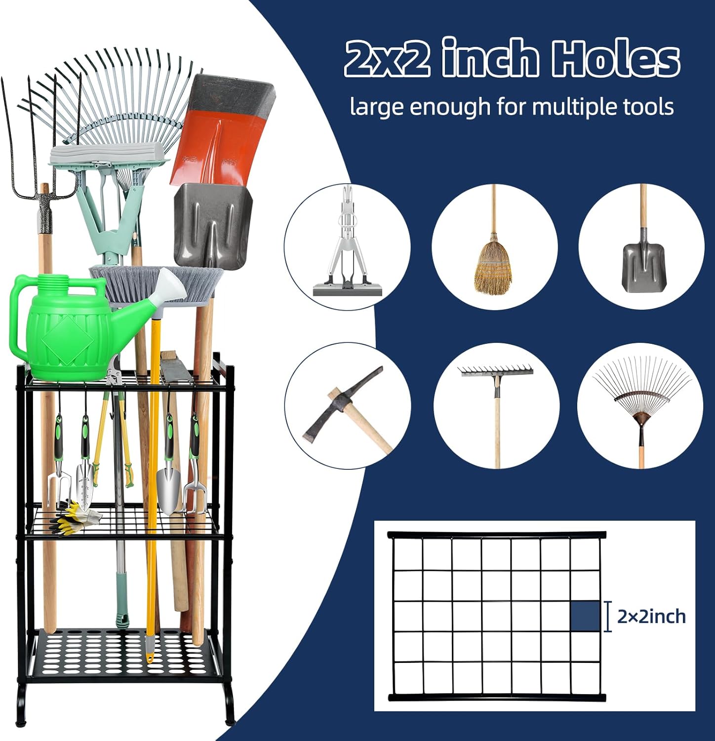 Garden Tool Organizer and Storage, Yard Tool Organizer for Garage Up to 41 Tools, 3-tire Yard Tool Holder Holding Long Handled Tools for Shed Garden Outdoor - Image 4