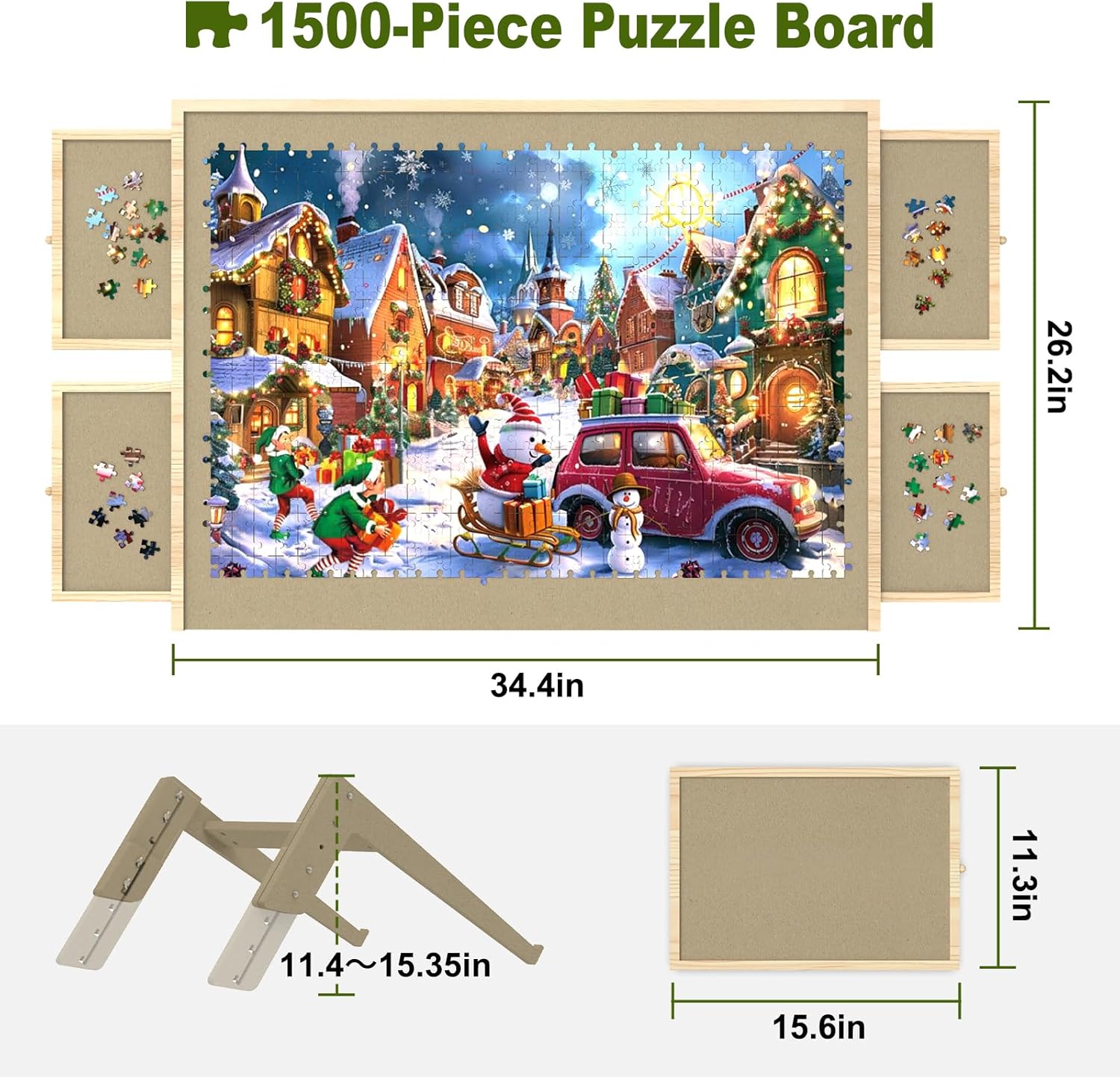 Puzzle Board with Drawers and Cover, 1500 Pieces Jigsaw Puzzle Board with Adjustable Tilt Stand, Tilting Puzzle Board for All Ages - Image 3