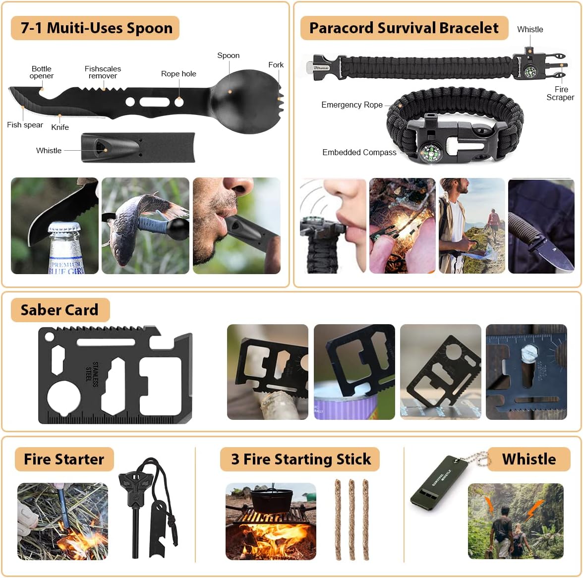 Survival Kit, 250Pcs Survival Gear First Aid Kit with Molle System Compatible Bag and Emergency Tent, Emergency Kit for Earthquake, Outdoor Adventure, Hiking, Hunting, Gifts for Men Women - Image 6
