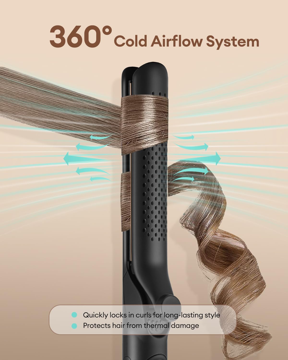 360° Airflow Styler - Professional 2-in-1 Curling Iron and Straightener with Ionic Airflow - Titanium Flat Iron with Cooling Air Vents to Lock in Style, 5 Adjustable Temp, Auto Shut Off - Image 5