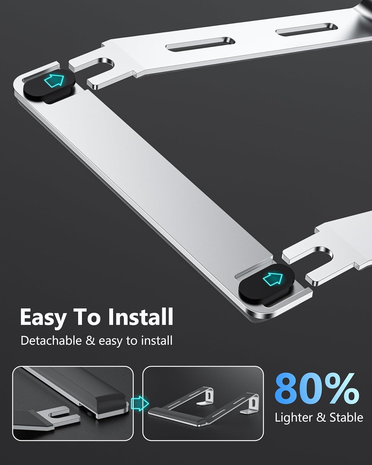 Laptop Stand for Desk, Aluminum Computer Riser with Wrist Rest Pad, Detachable Laptop Mount, Heavy Stable Laptops Holder for MacBook Air Pro, Dell, HP, 10 to 17 Inches Notebooks, Silver - Image 6