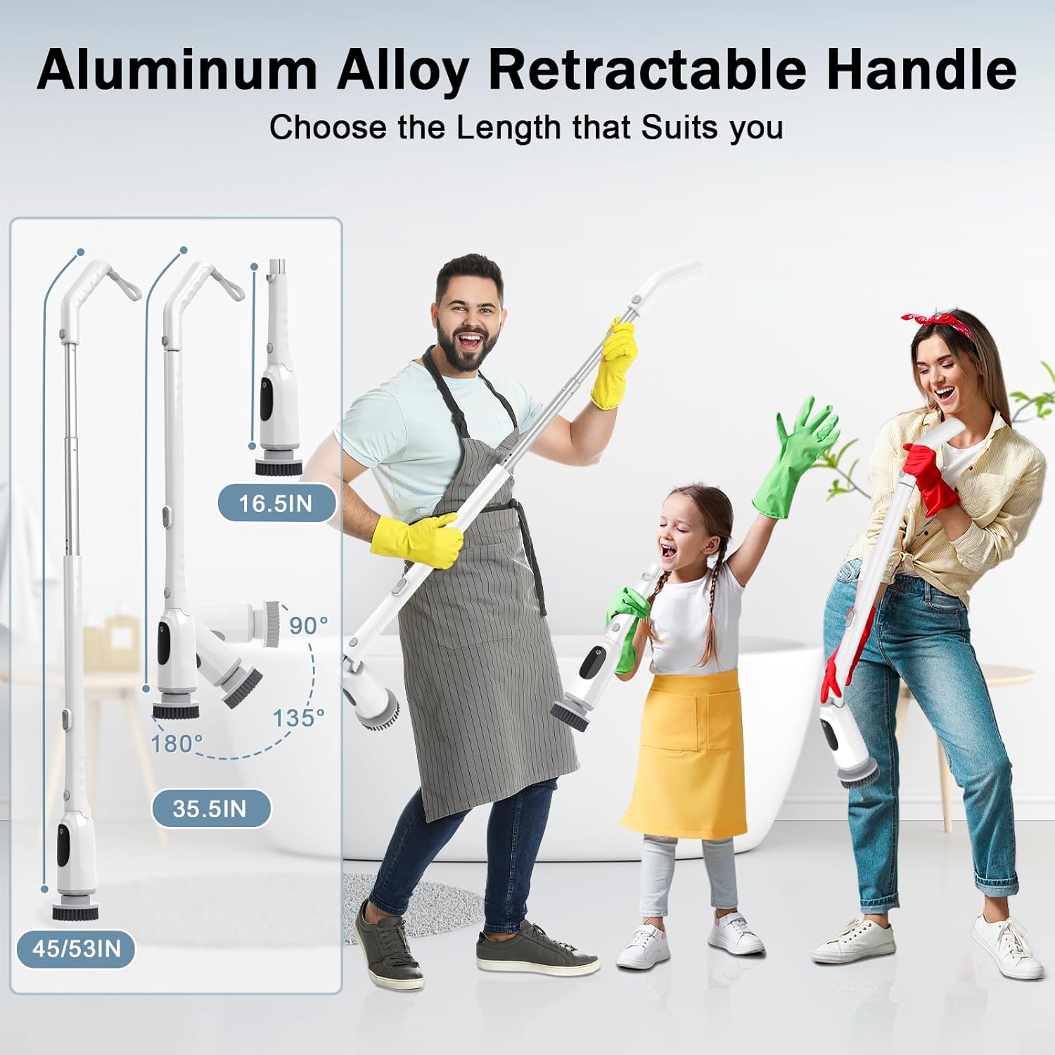 Electric Spin Scrubber, 2025 Upgraded Cordless Bathroom Scrubber, Aluminum Alloy Telescopic Handle, IPX7 Bathtub Electric Cleaning Tool, 3 Speeds Shower Cleaner Brush, 8 Brush Heads, LED Display - Image 3