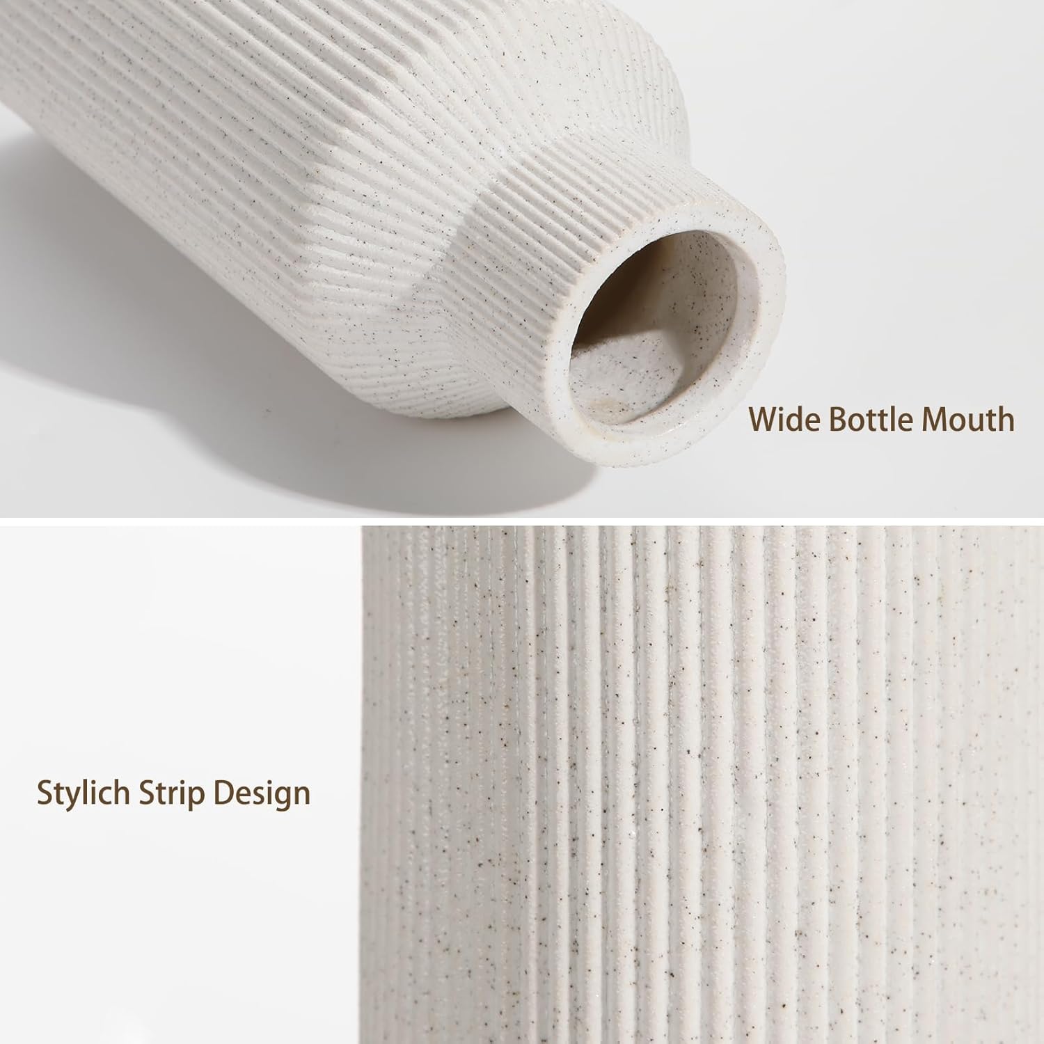 Briful White Ceramic Vase Set of 2, Modern Decorative Flower Vase for Home Decor, Minimalist Boho Vases Centerpiece for Table Shelf Home Farmhouse Decorations - Image 4