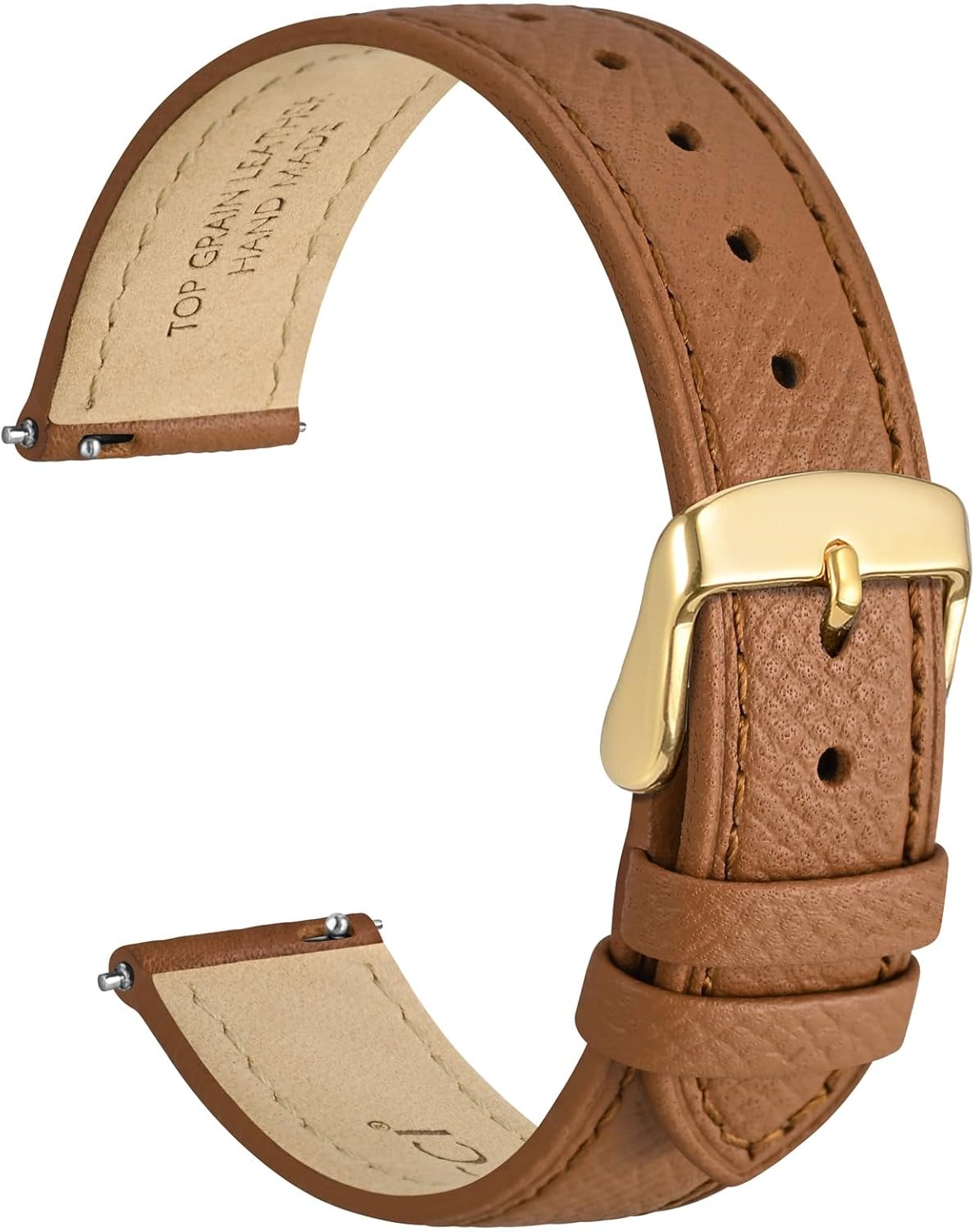 WOCCI 16mm Grace Watch Band for Ladies, Top Grain Leather, Quick Release Replacement Strap with Gold Buckle (Brown) - Image 2