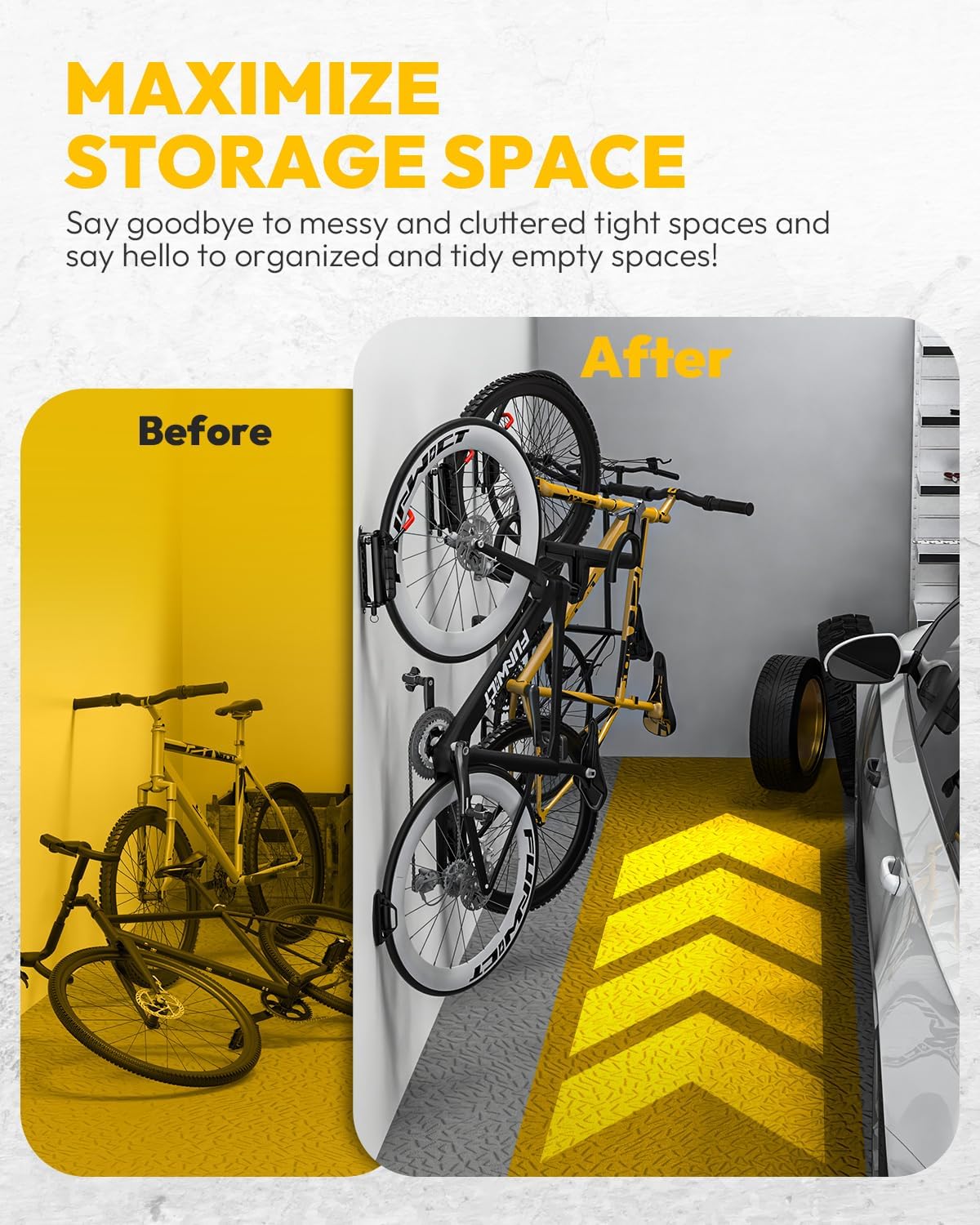 Swivel Bike Wall Mount Bike Rack Garage Organizer, Vertical Bike Hanger for Bicycle Rotating Wall Rack, Easy Installation with Wheel Hook (1 PACK) - Image 7
