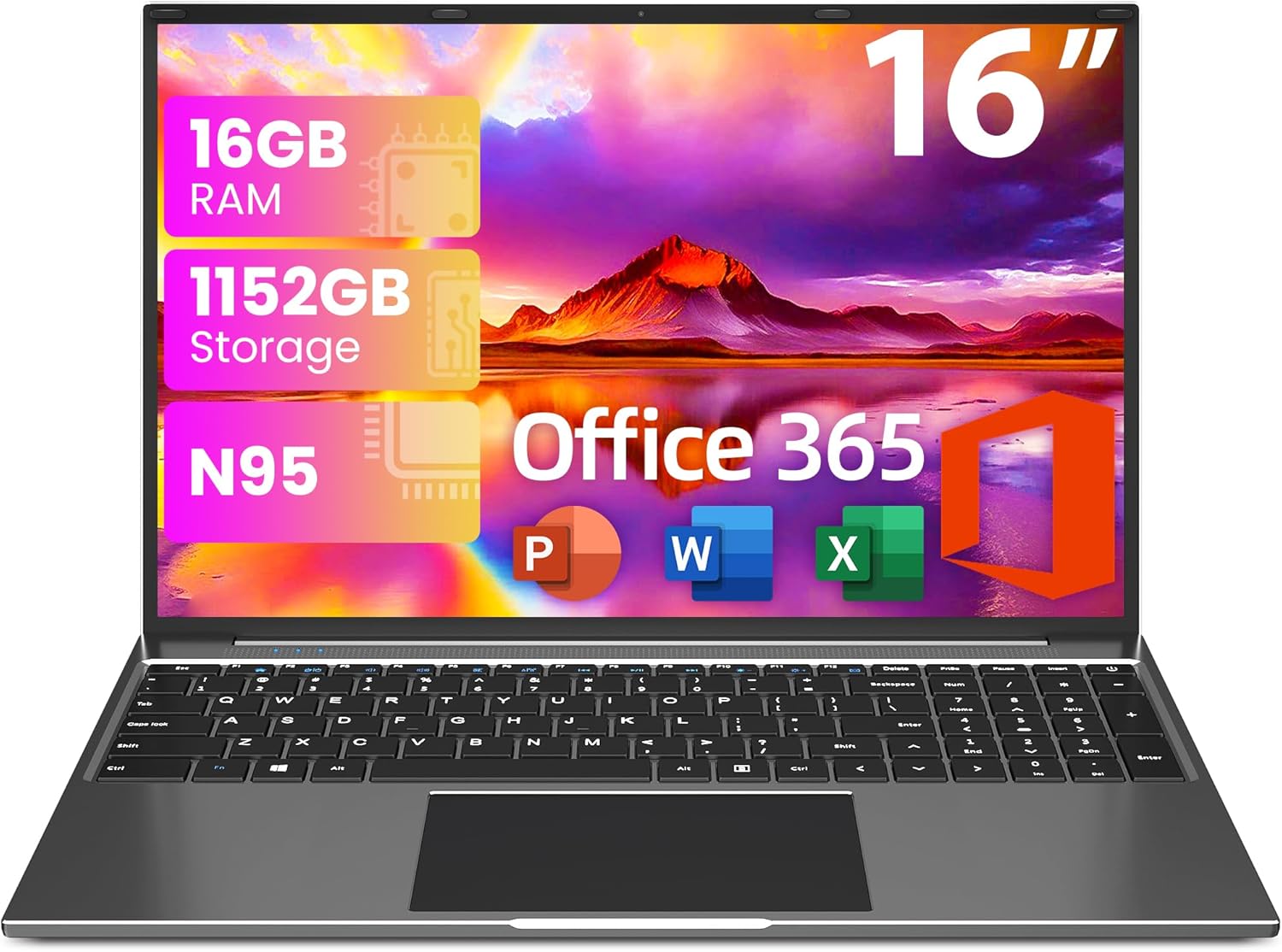 jumper Laptop Computer 16 Inch, Office 365, Laptops with 16GB RAM, 1152GB Storage, FHD IPS 1920x1200 Display, 12th N95 CPU(Up to 3.4GHz), 38WH Battery, 2 Speakers, Mini HDMI, 16:10. - Image 2
