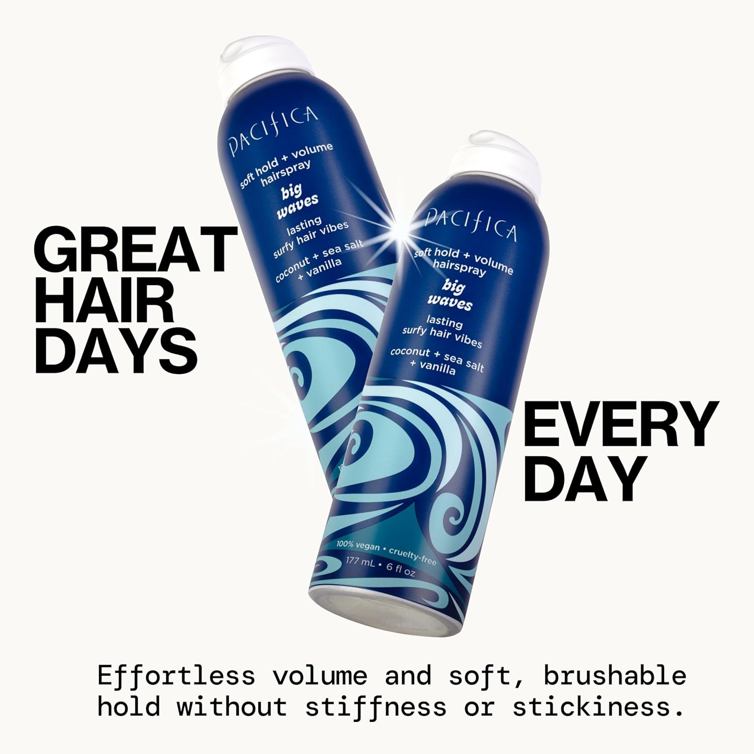Pacifica Beauty Big Waves Coconut, Vanilla & Sea Salt Hairspray, Controls Frizz & Adds Volume, Designed for Wavy Hair, Vegan & Cruelty-Free, 6 Fl Oz - Image 3