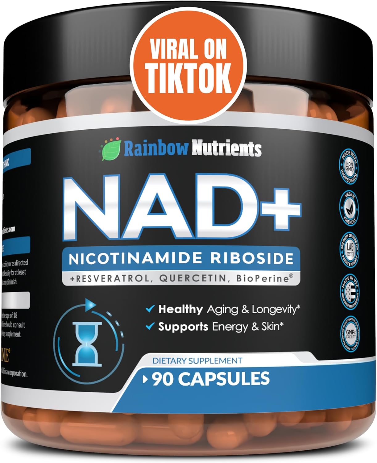 13,510mg NAD+ Supplement- Nicotinamide Riboside, Resveratrol, Quercetin & BioPerine® (High Absorption)- Liposomal NAD Booster for Anti-Aging, Cellular Energy, Skin- For Women & Men- 90 V Capsules - Image 2
