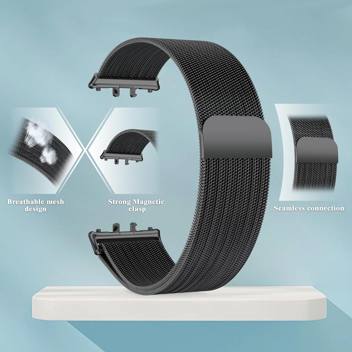 Mesh Metal Bands for Samsung Galaxy Fit 3 Watch Band,Stainless Steel Band Compatible with Samsung Galaxy Fit 3 for Women Men - Image 3