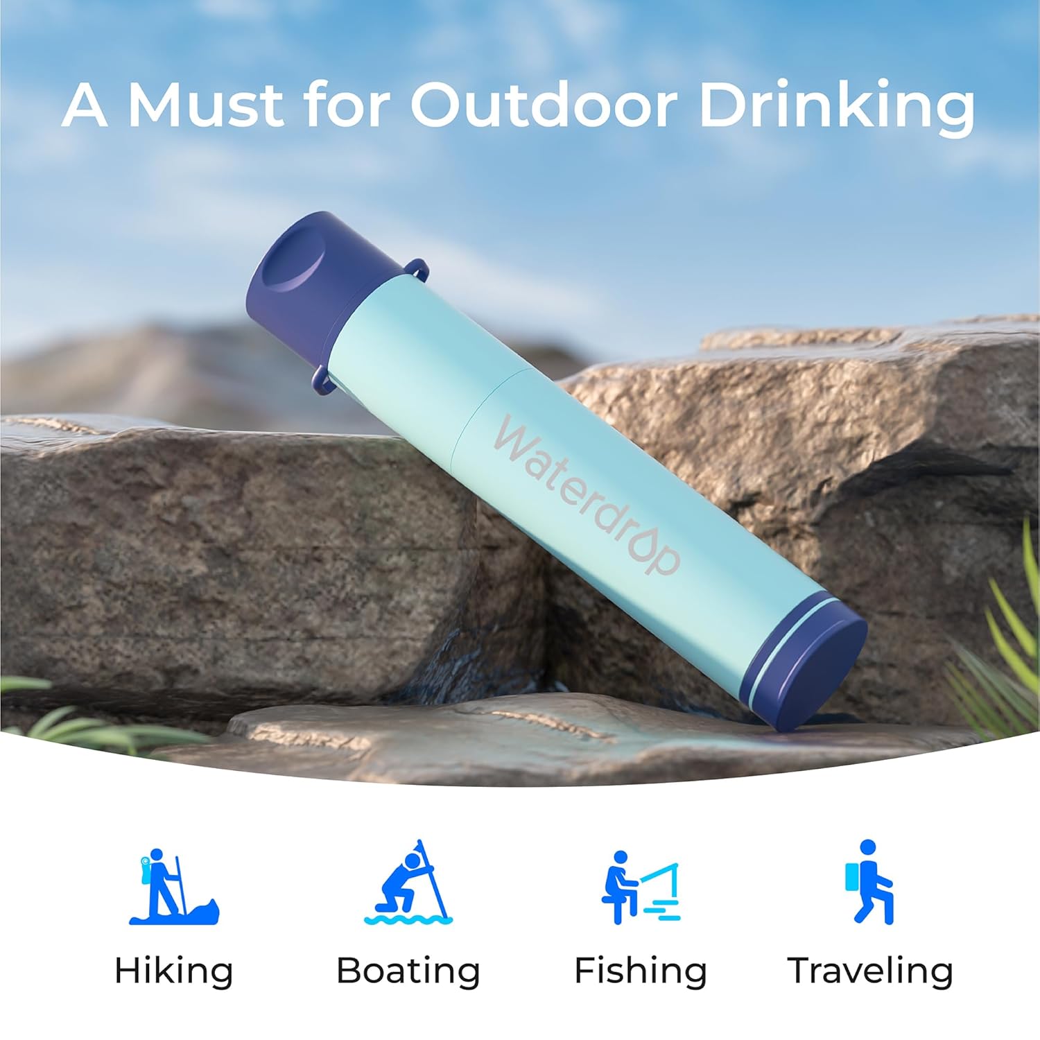 Waterdrop Water Filter Straw, Water Purifier Survival for Camping, Travel, Backpacking and Emergency Preparedness, Water Filtration System Survival, 3 Pack, Light Blue - Image 9
