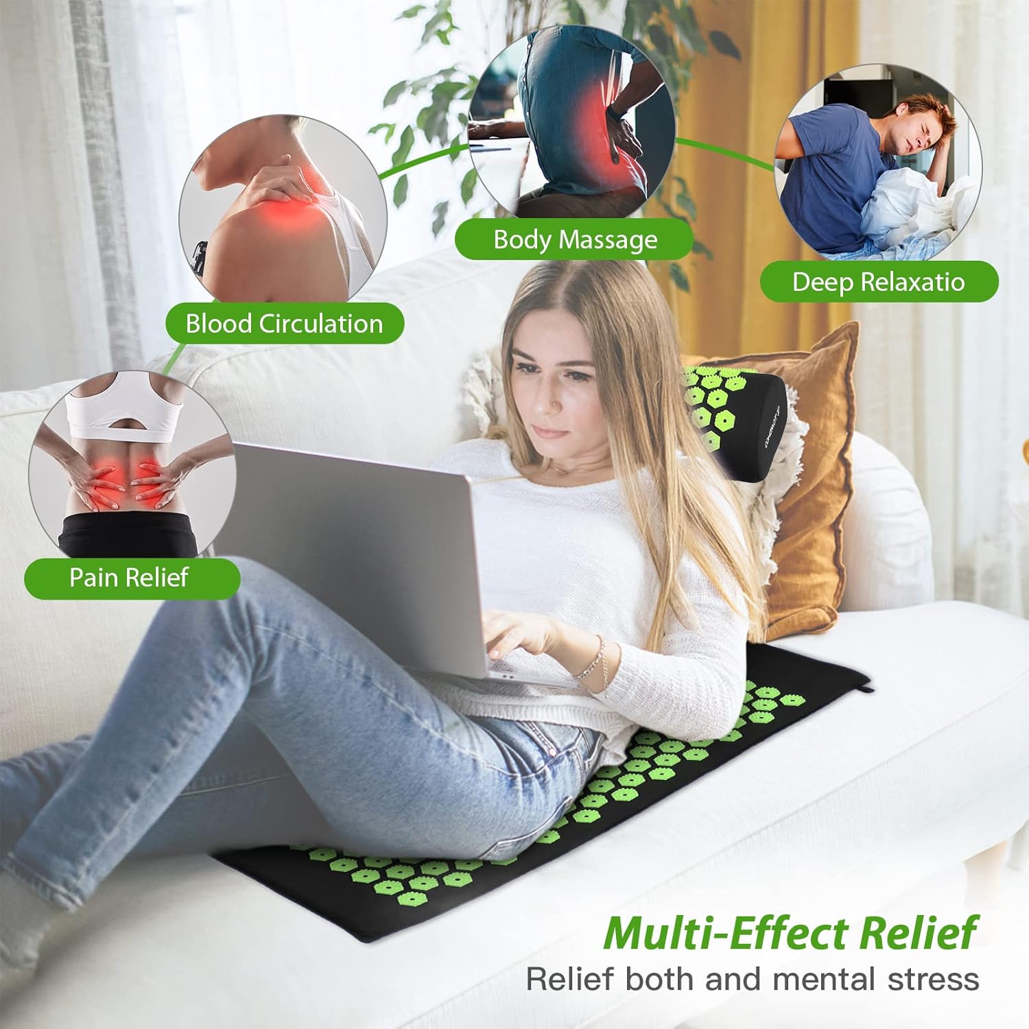 TOMSHOO Acupressure Set, Acupressure Mat and Pillow with 2pcs Massage Balls- Pain Relief Therapy Muscle Back Neck with Travel Bag for Men and Women - Image 5