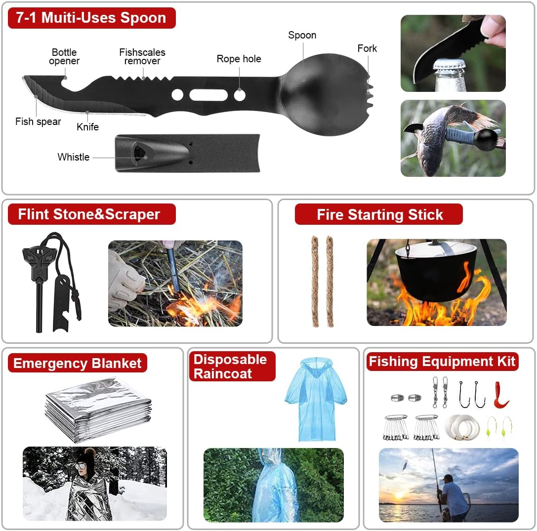 Survival Kits,222 PCS Emergency Survival Gear First Aid Kits with Molle System Compatible Bag Outdoor Camping Gear Emergency Kits for Hunting,Hiking,Fishing, Gifts for Men Women - Image 7