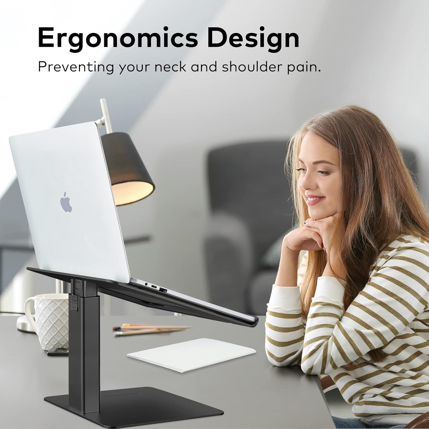 Laptop Stand for Desk, Ergonomic Aluminum Laptop Stand Adjustable Height from 7-15", Sitting and Standing Laptop Riser for 10-17" Notebook (Black) - Image 5